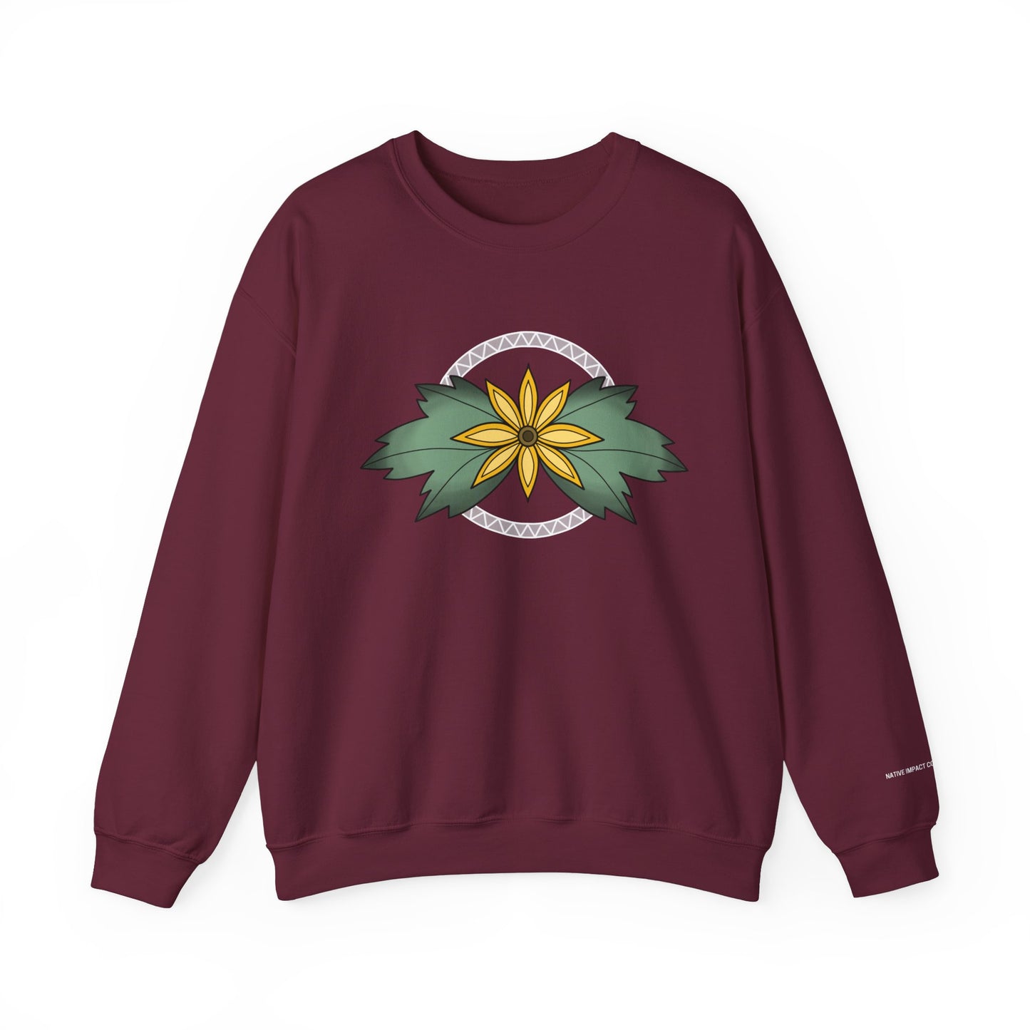 Sunflower Ojibwe Style Floral With Zig Zag Design - Unisex Gildan Heavy Blend™ Crewneck Sweatshirt