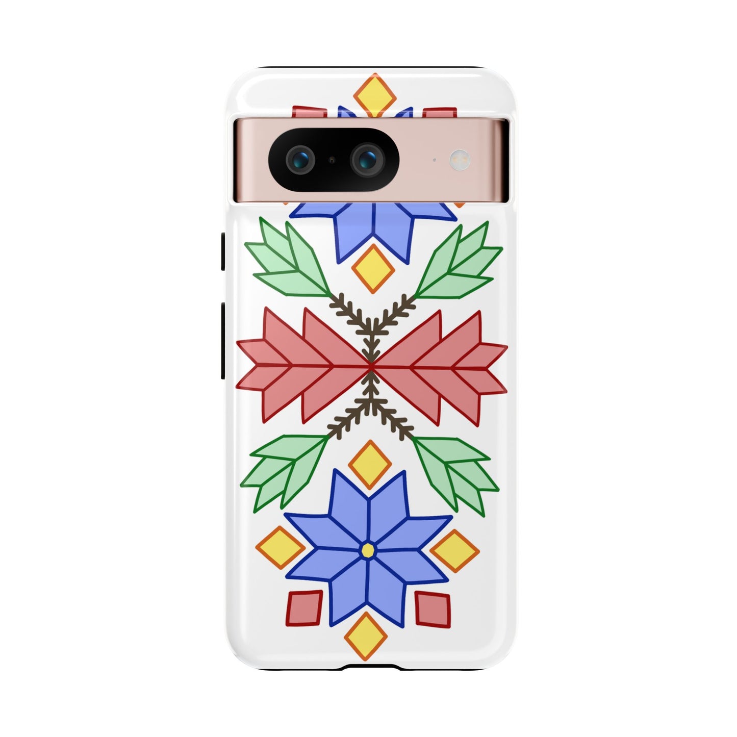 Geometric Ojibwe Floral Tough Phone Cases - White