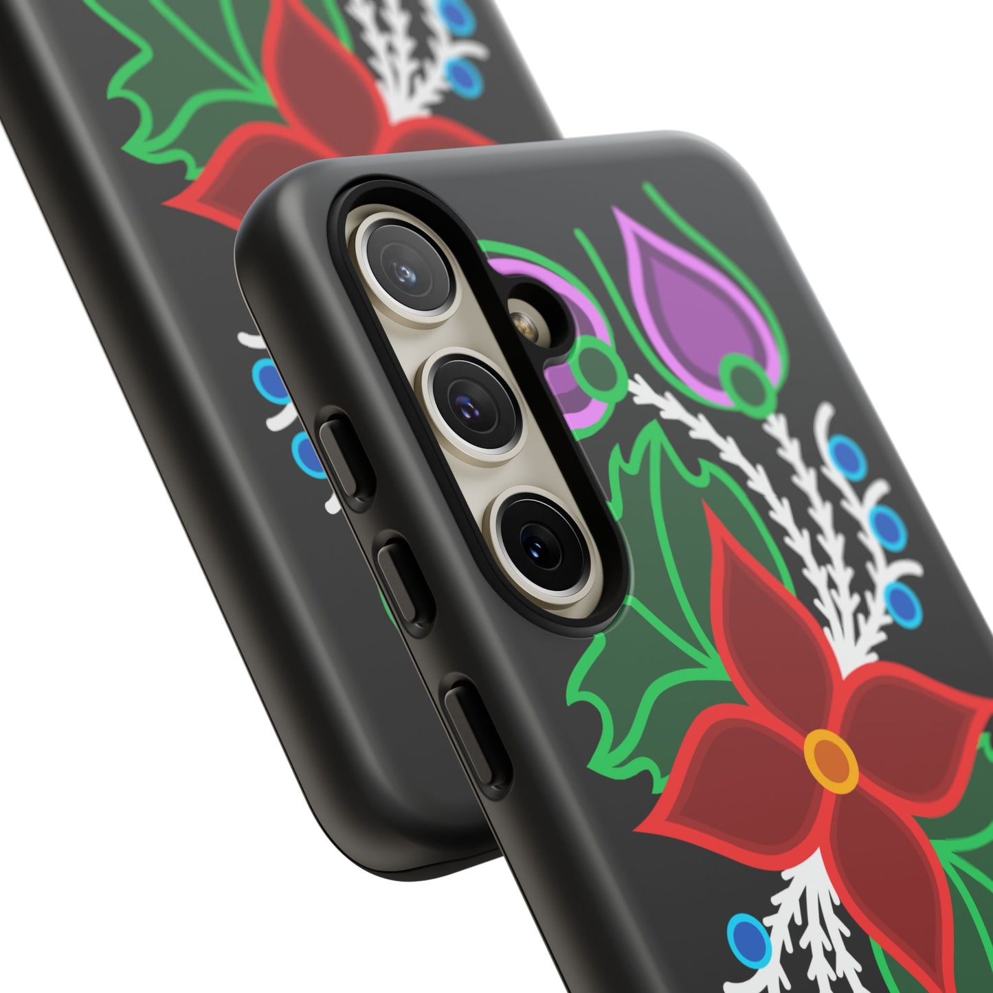 Traditional Ojibwe Floral Tough Phone Cases - Black