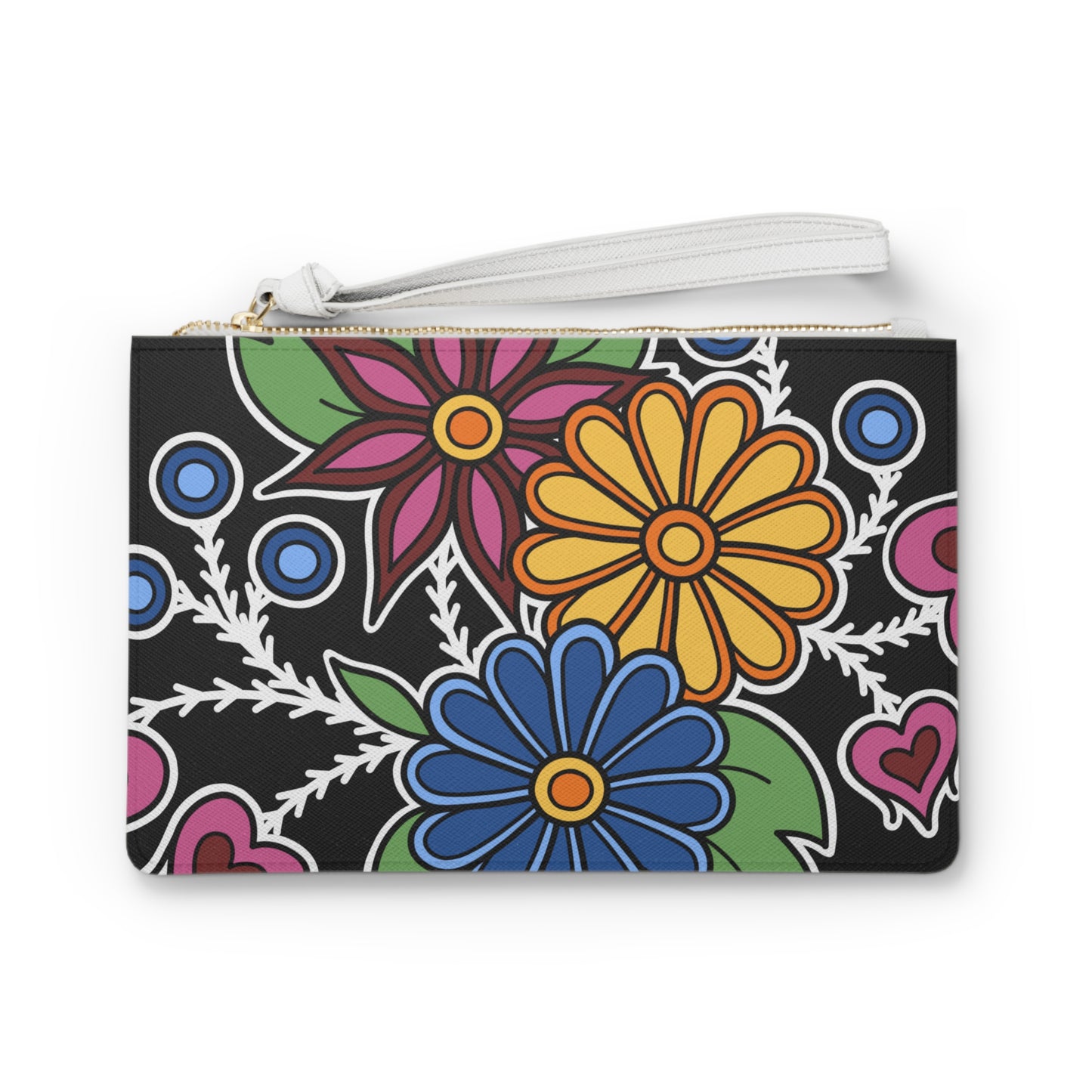 Woodland Hearts & Berries Design Ojibwe Floral Clutch Bag