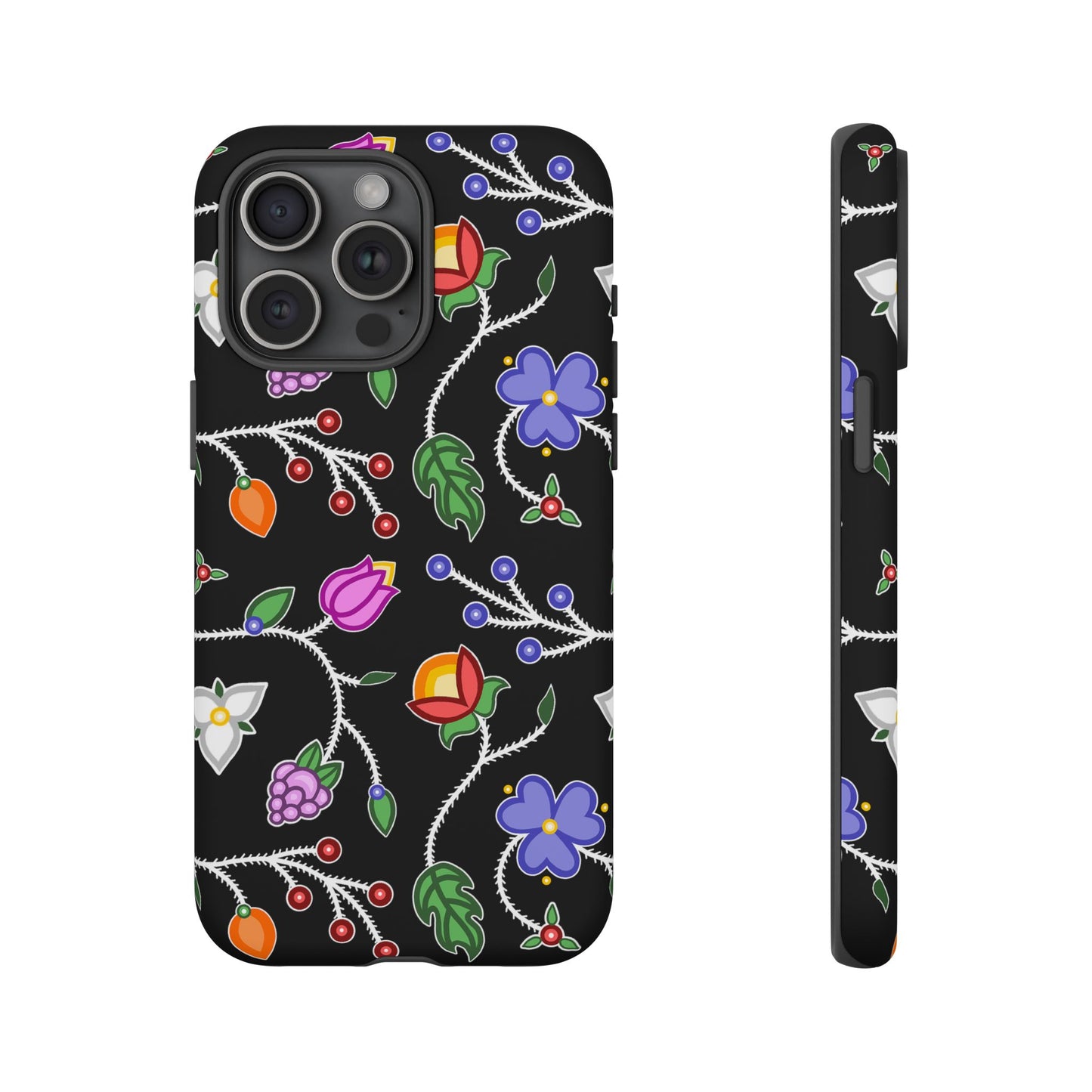 Ojibwe Floral Tough Phone Cases - Black