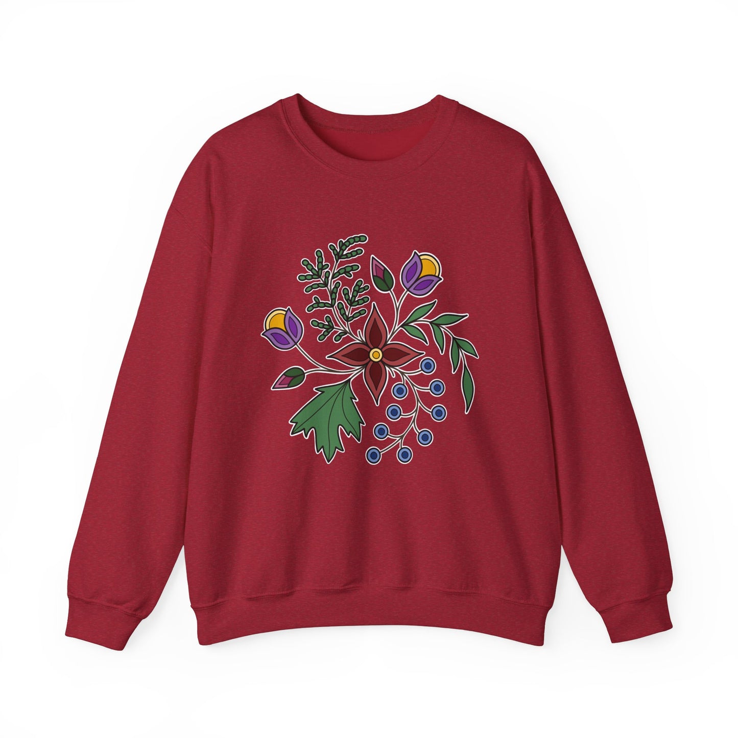 Giizhik / Cedar Ojibwe Floral Design - Unisex Gildan Heavy Blend™ Crewneck Sweatshirt