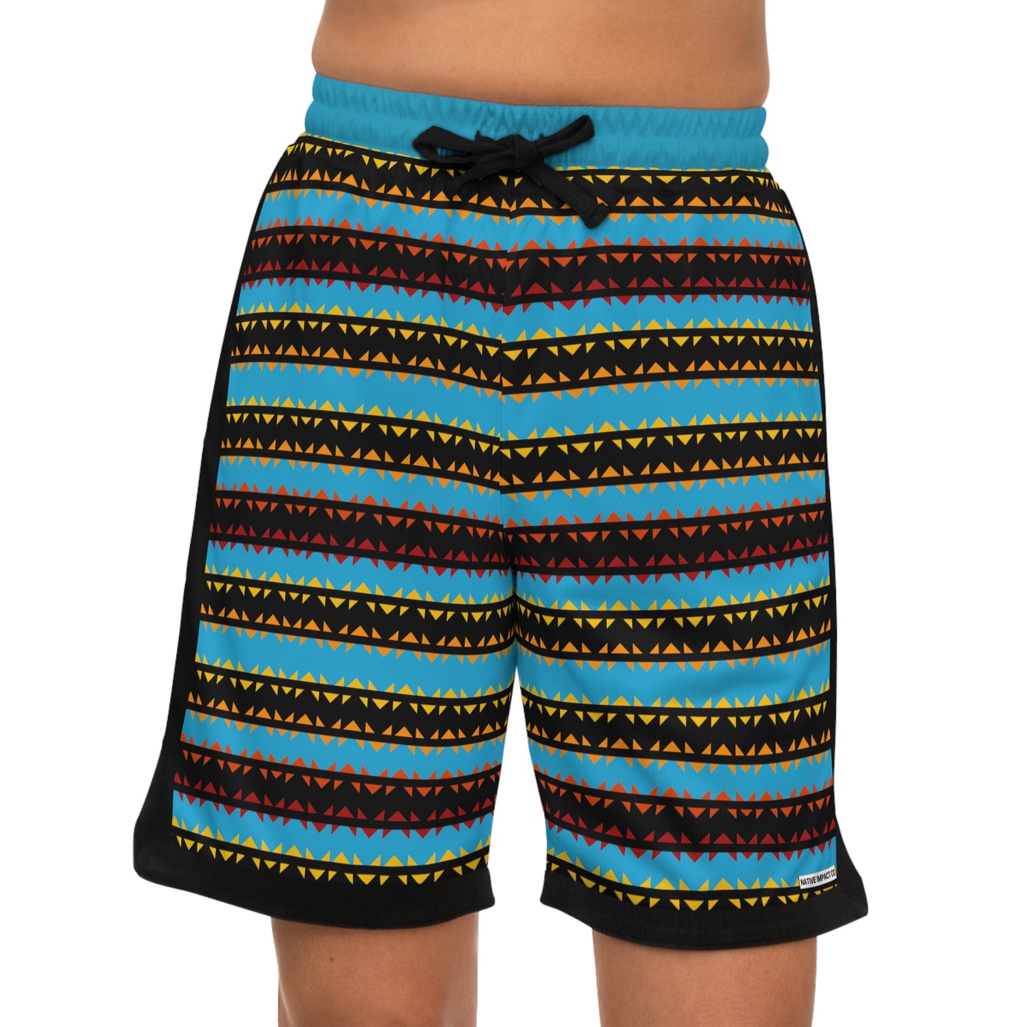 Turquoise With Fire Colors Geometric Pattern - Basketball Rib Shorts