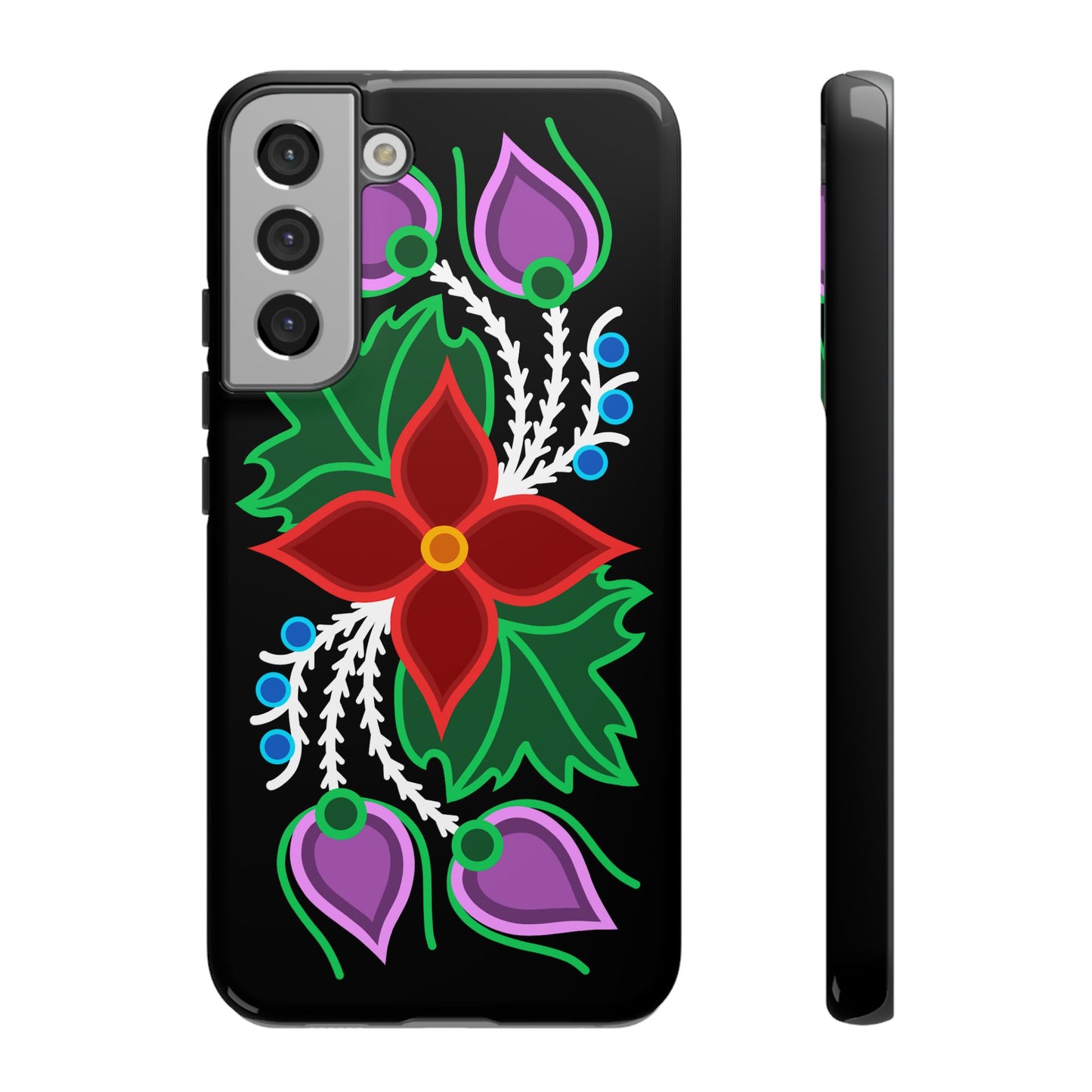 Traditional Ojibwe Floral Tough Phone Cases - Black