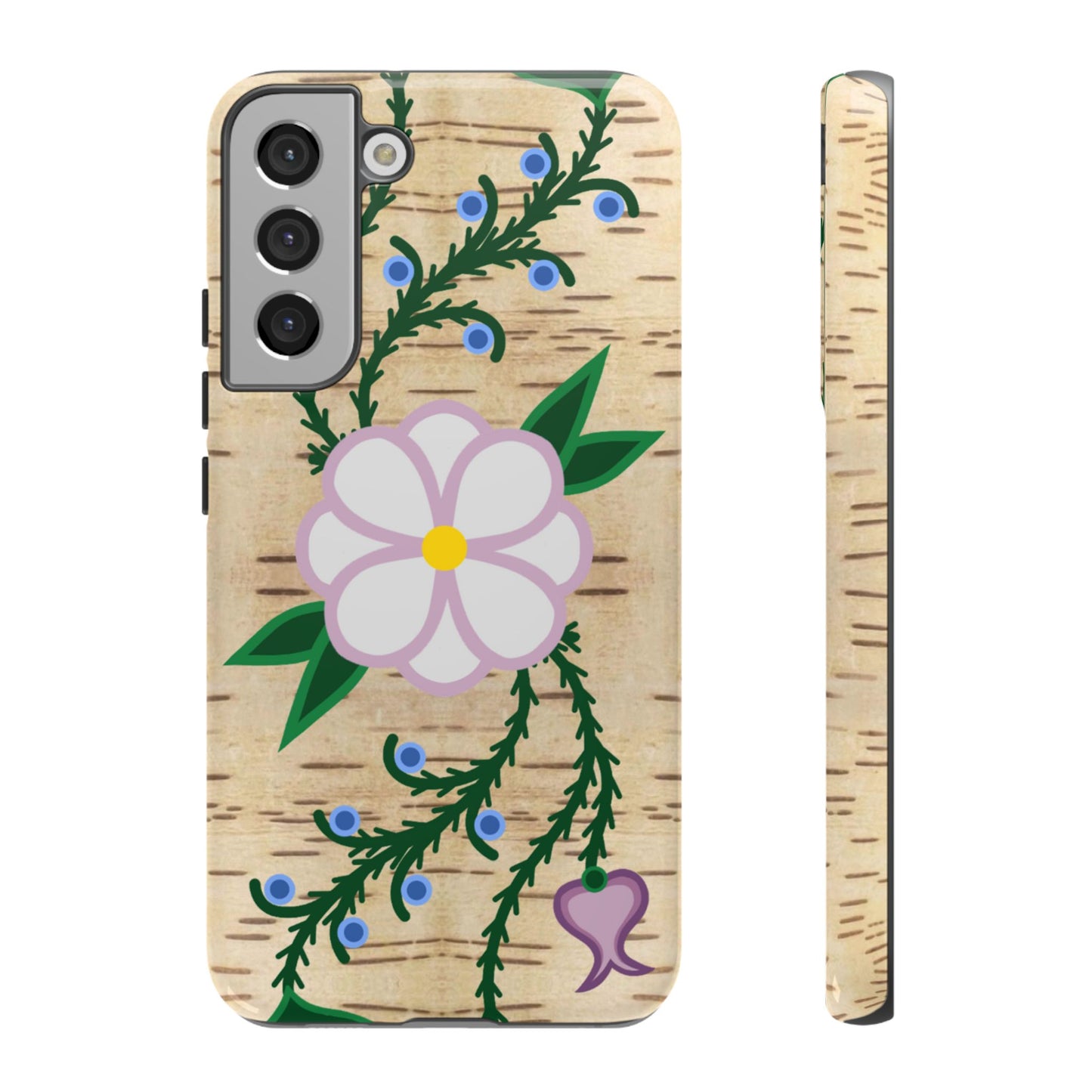 Birchbark Print Ojibwe Floral Tough Phone Cases - Black