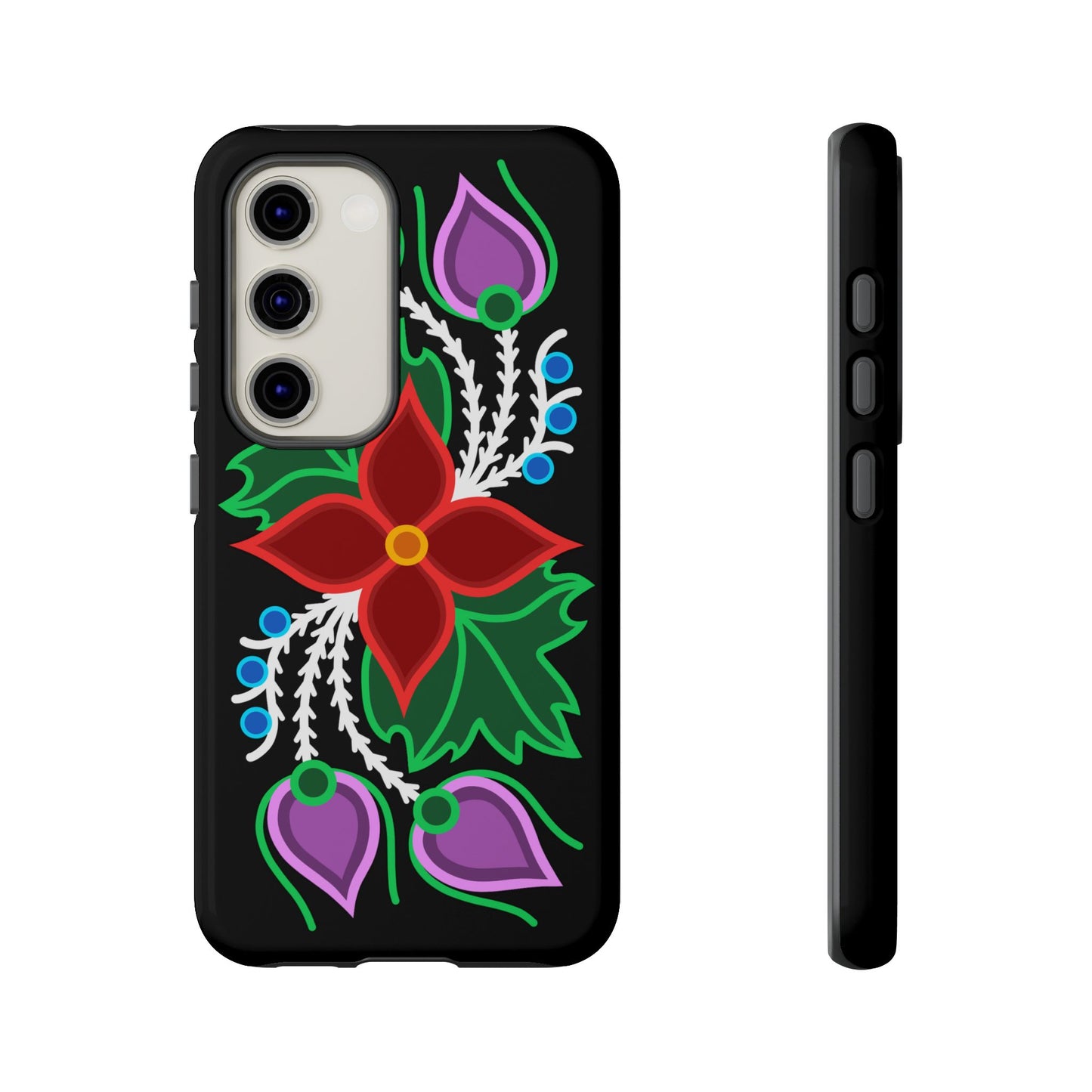 Traditional Ojibwe Floral Tough Phone Cases - Black