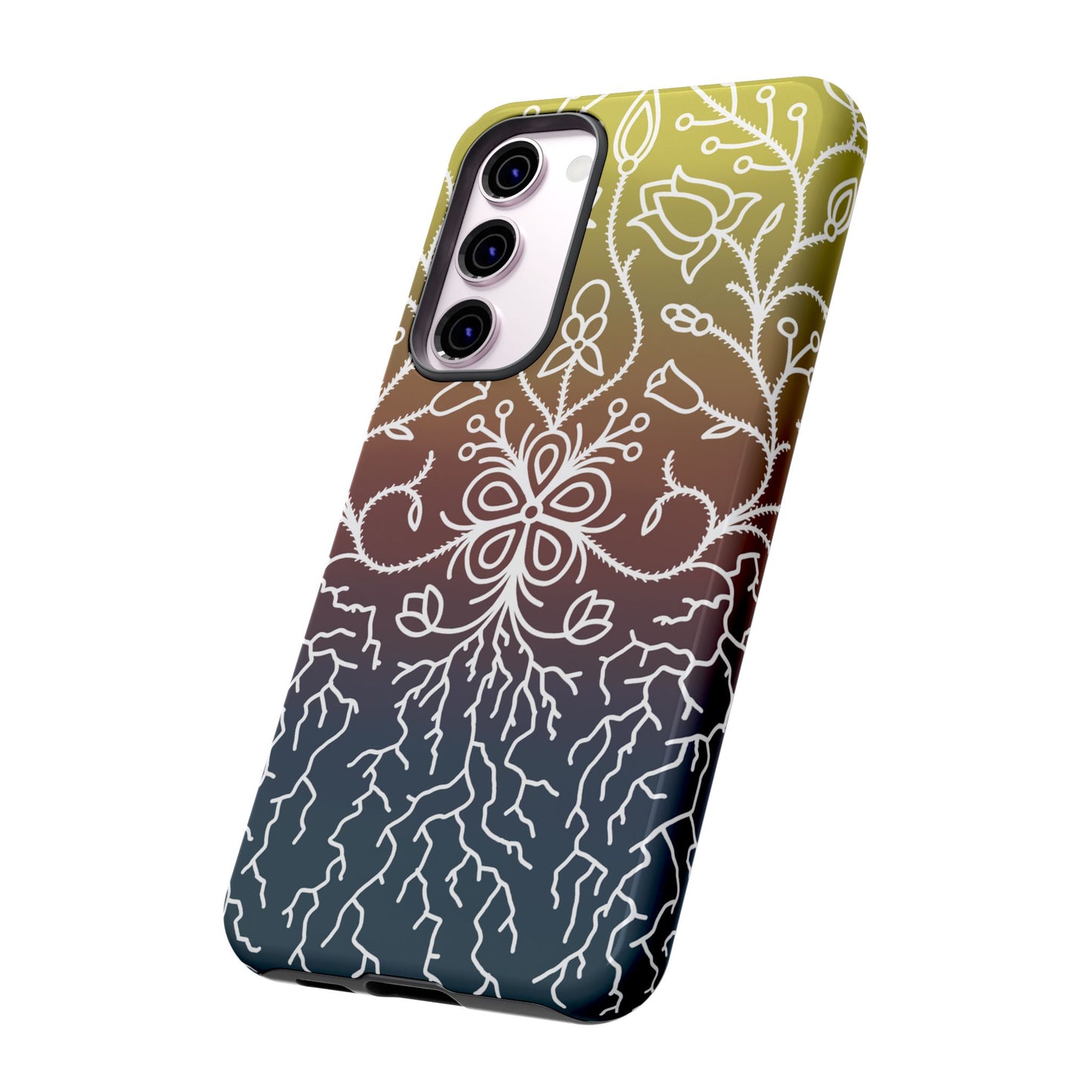 Sunset Ojibwe Floral Print Tough Phone Cases - Black