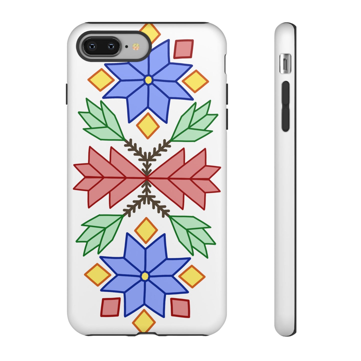 Geometric Ojibwe Floral Tough Phone Cases - White