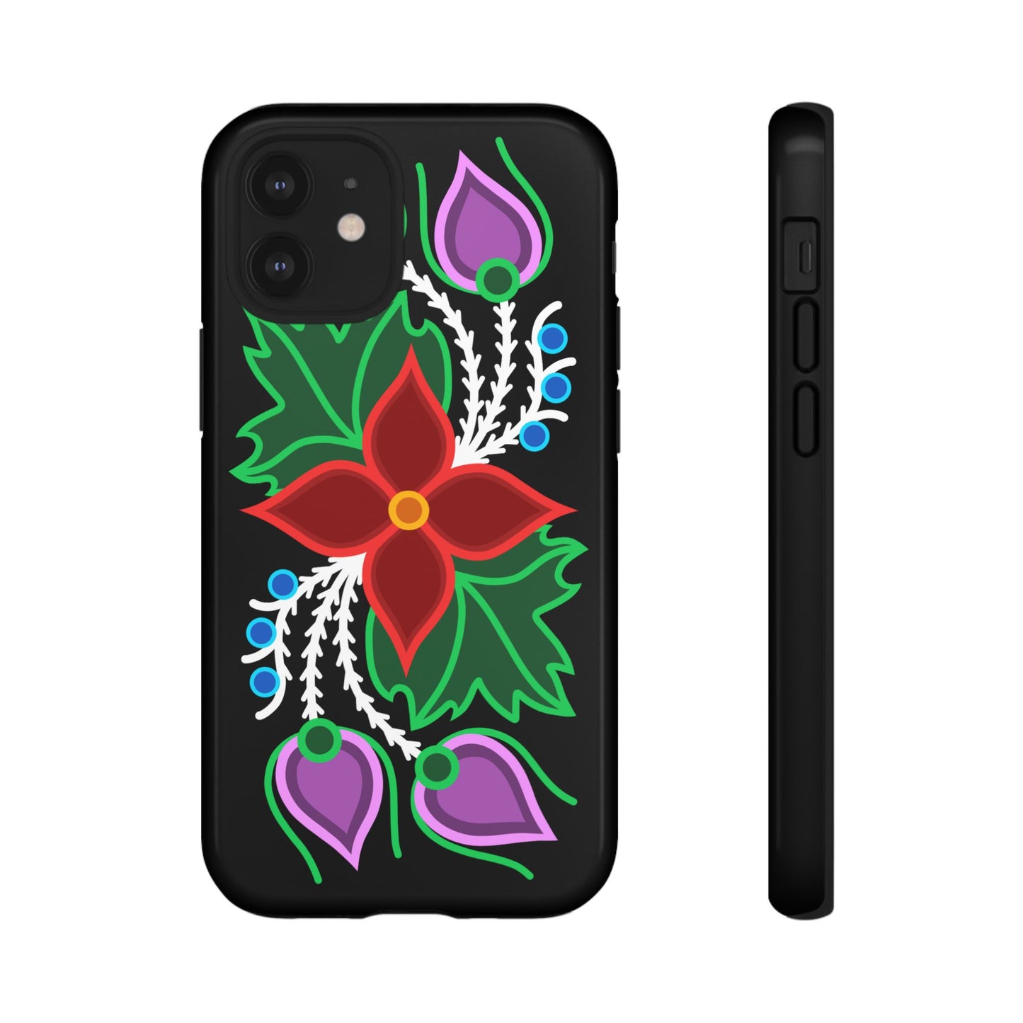 Traditional Ojibwe Floral Tough Phone Cases - Black