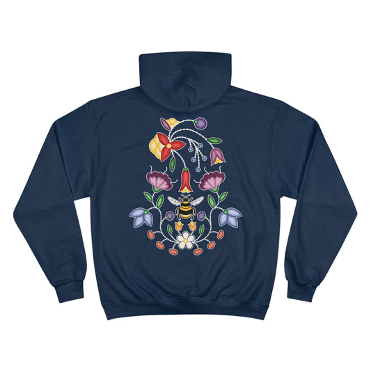 Aamoo (Bee) & Ojibwe Florals Back Design - Unisex Champion Hoodie