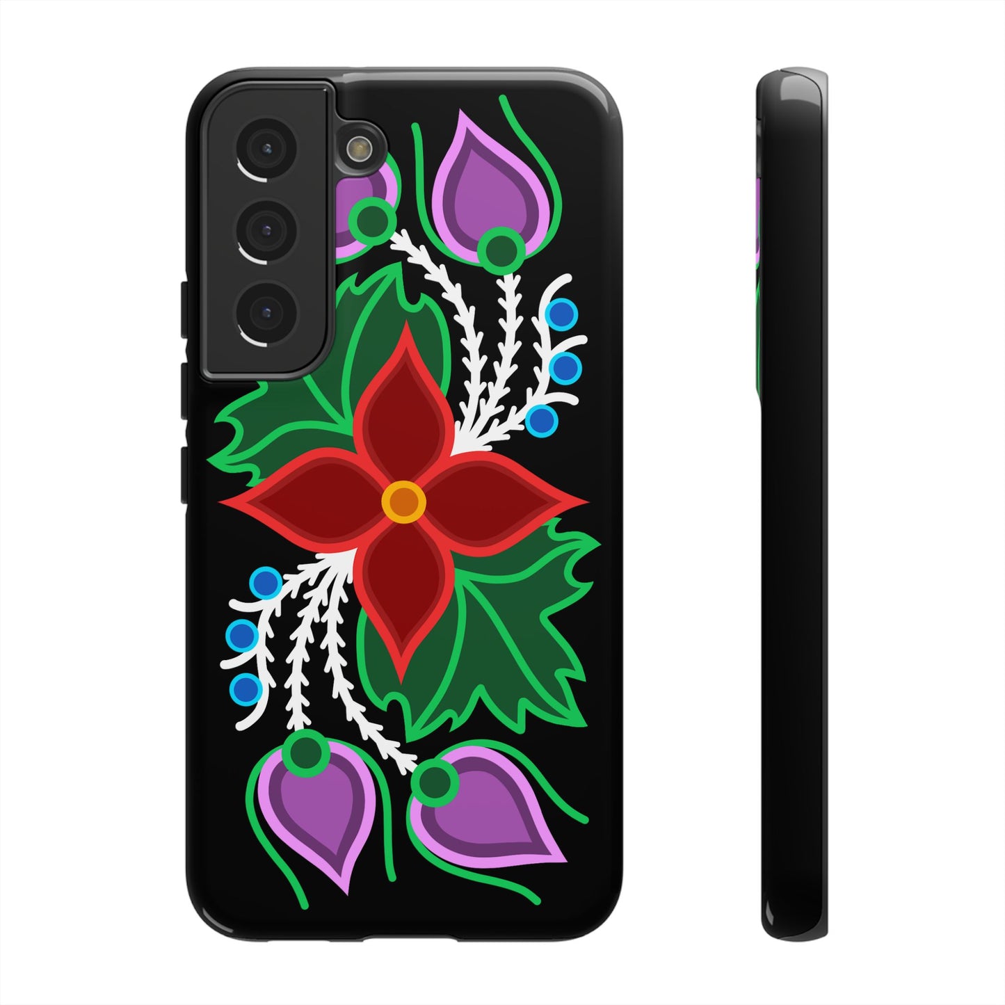 Traditional Ojibwe Floral Tough Phone Cases - Black