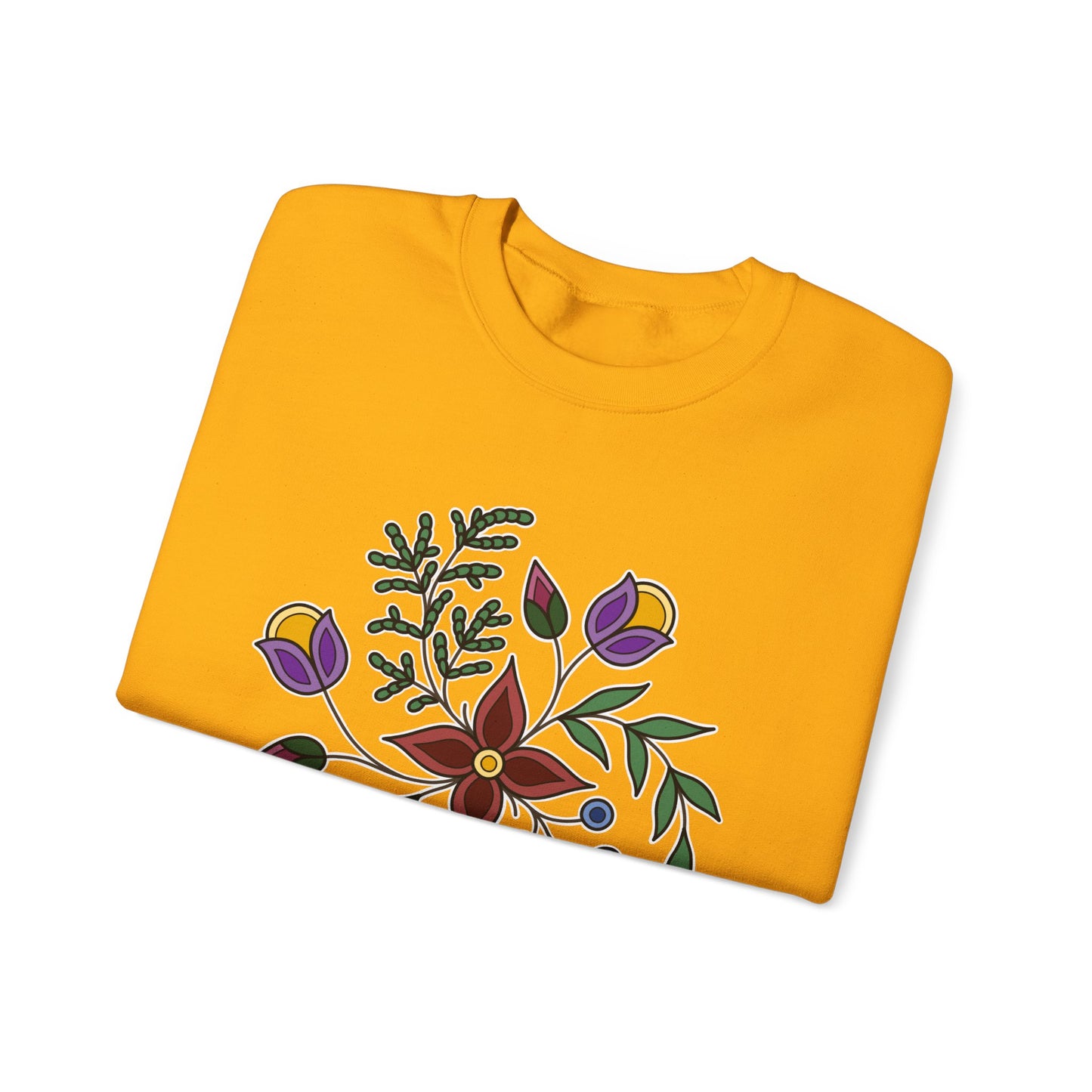 Giizhik / Cedar Ojibwe Floral Design - Unisex Gildan Heavy Blend™ Crewneck Sweatshirt