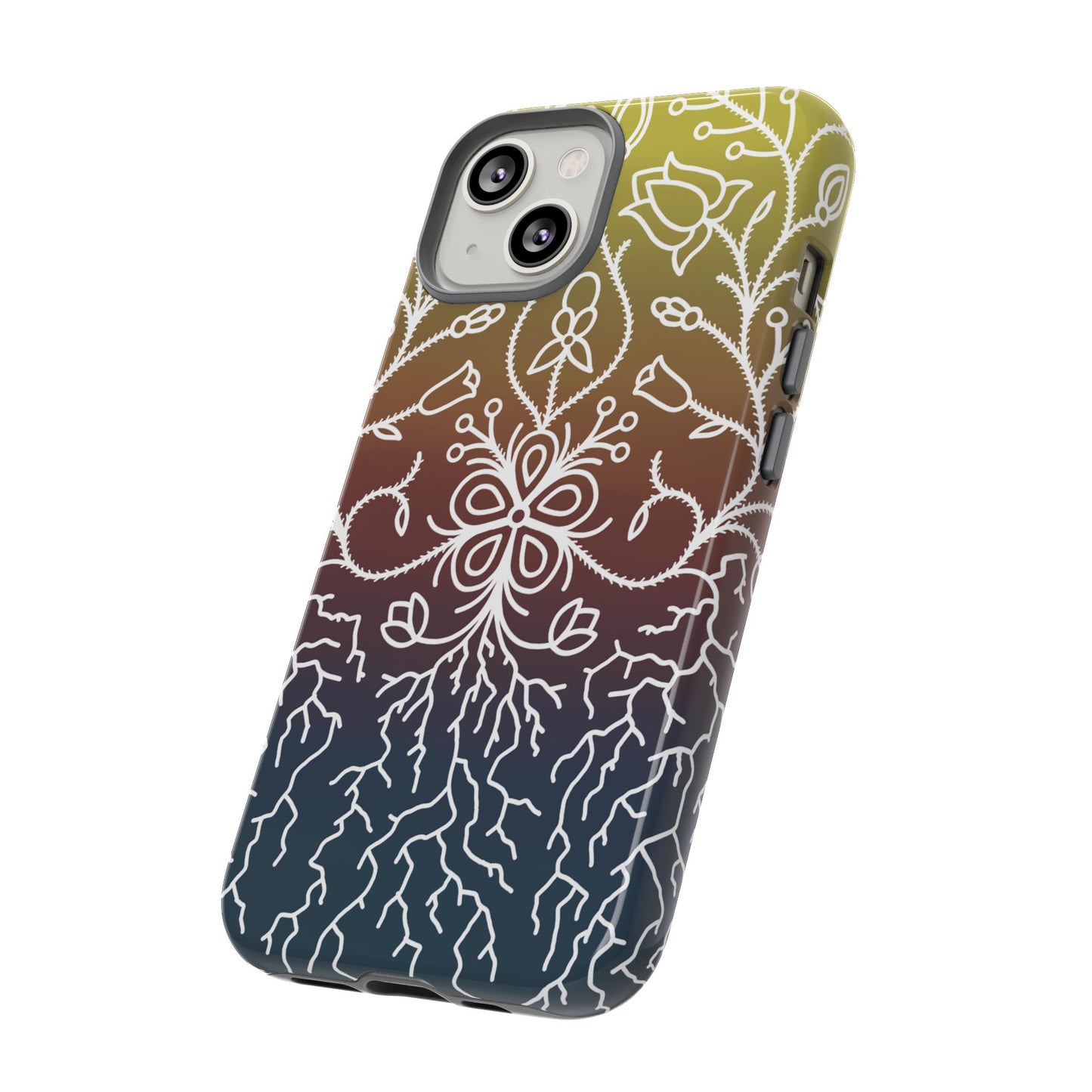 Sunset Ojibwe Floral Print Tough Phone Cases - Black