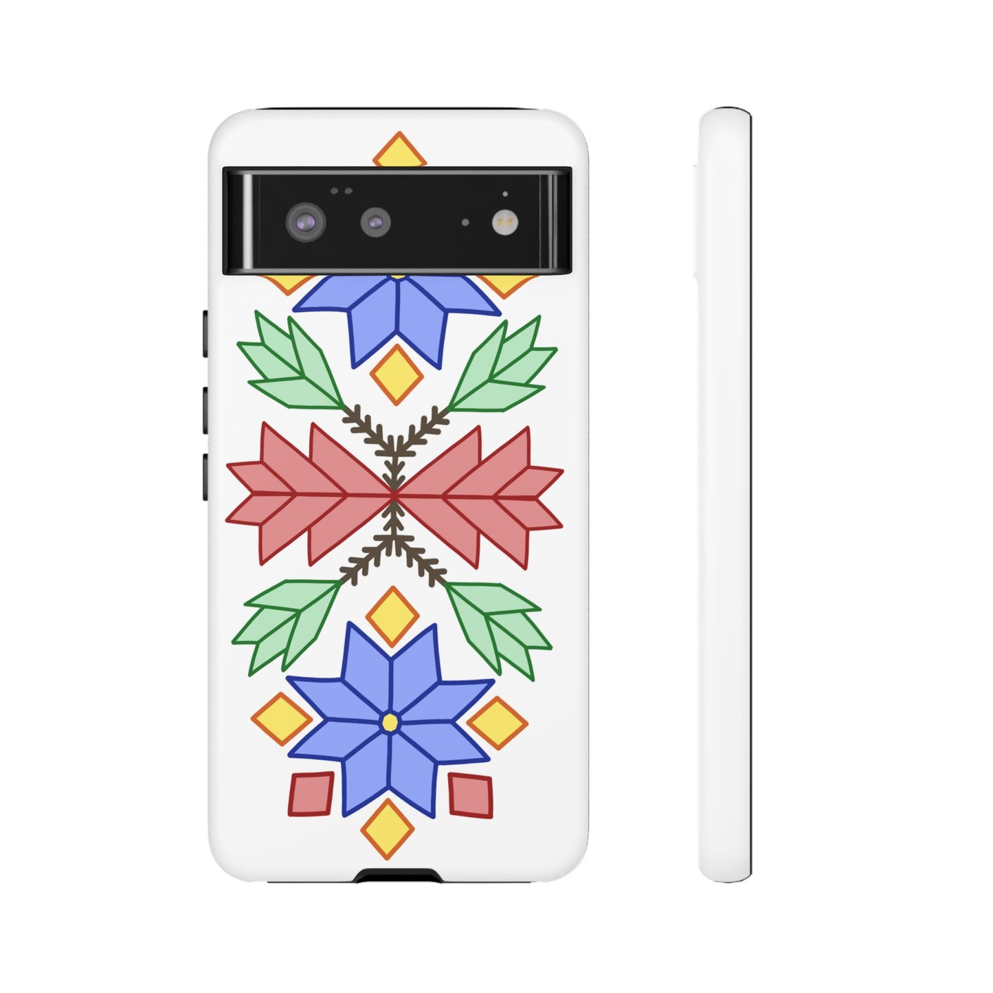 Geometric Ojibwe Floral Tough Phone Cases - White