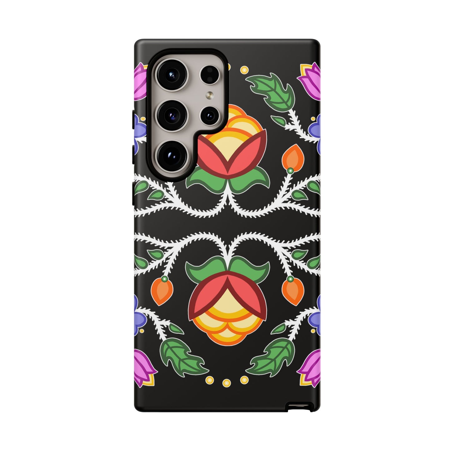 Tulip Design - Ojibwe Floral Tough Phone Cases - Black