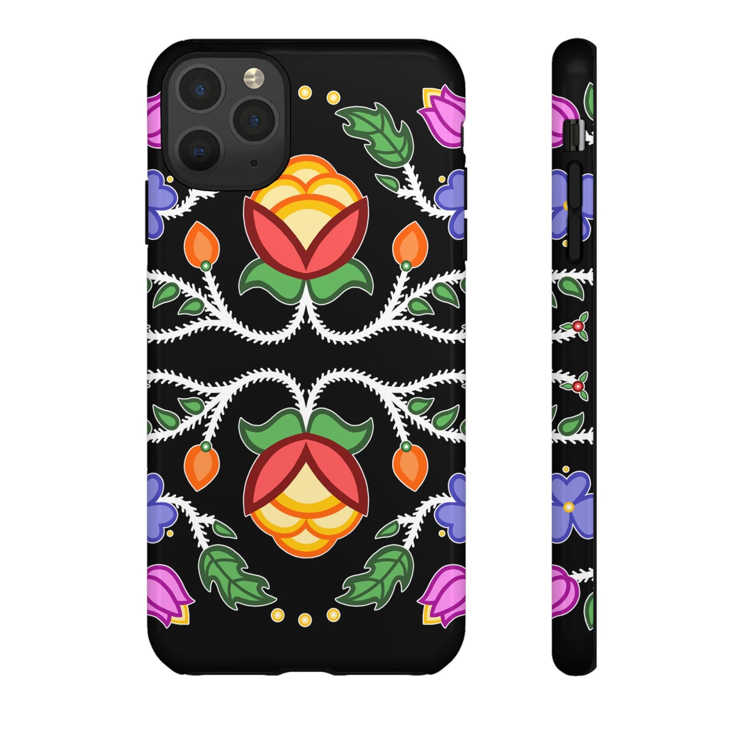 Tulip Design - Ojibwe Floral Tough Phone Cases - Black