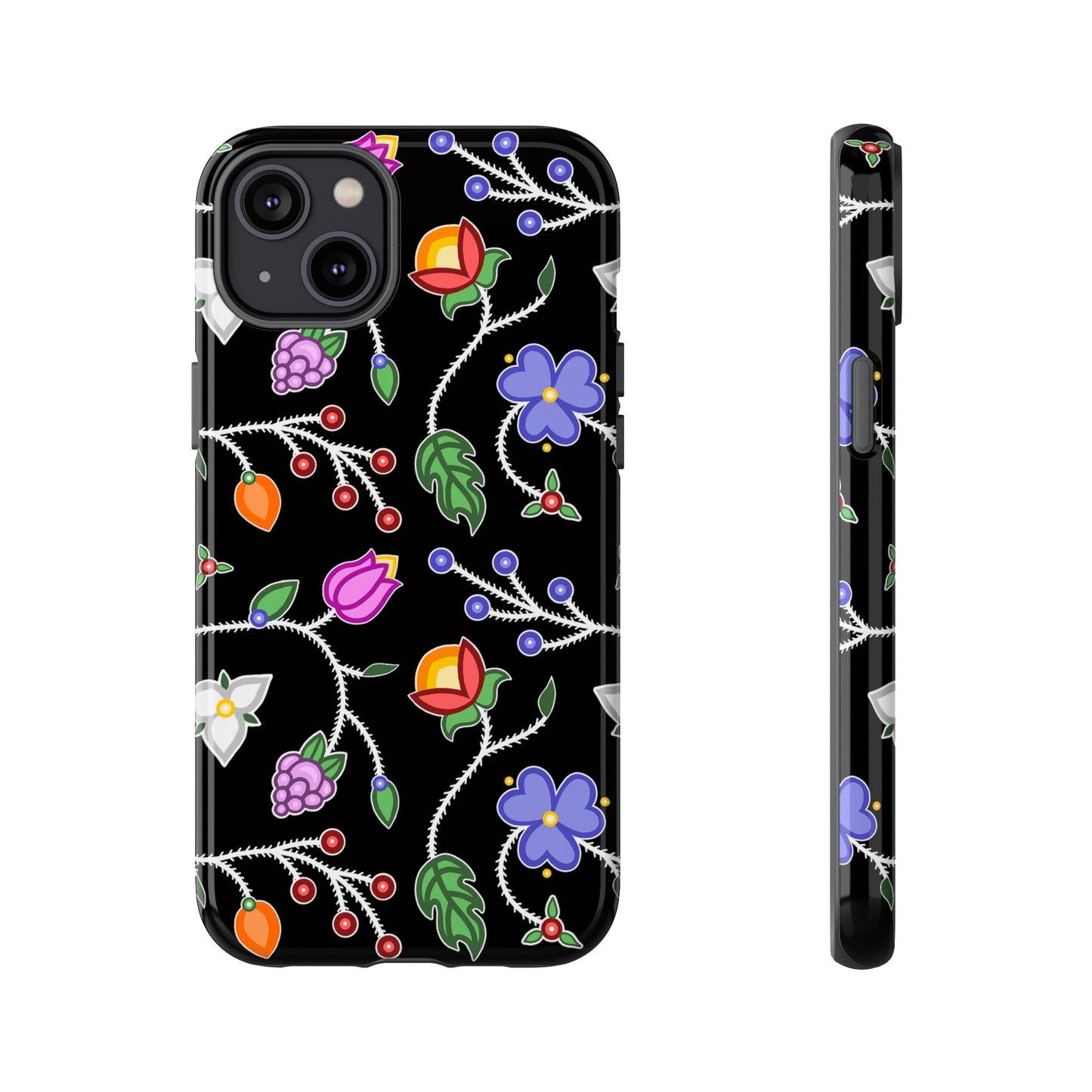 Ojibwe Floral Tough Phone Cases - Black