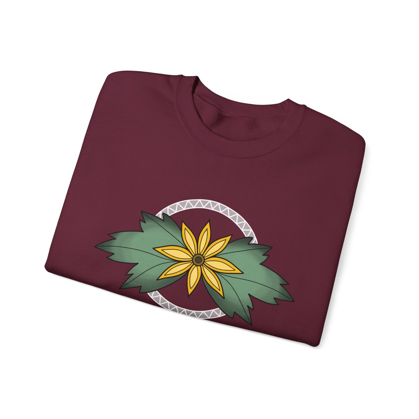 Sunflower Ojibwe Style Floral With Zig Zag Design - Unisex Gildan Heavy Blend™ Crewneck Sweatshirt