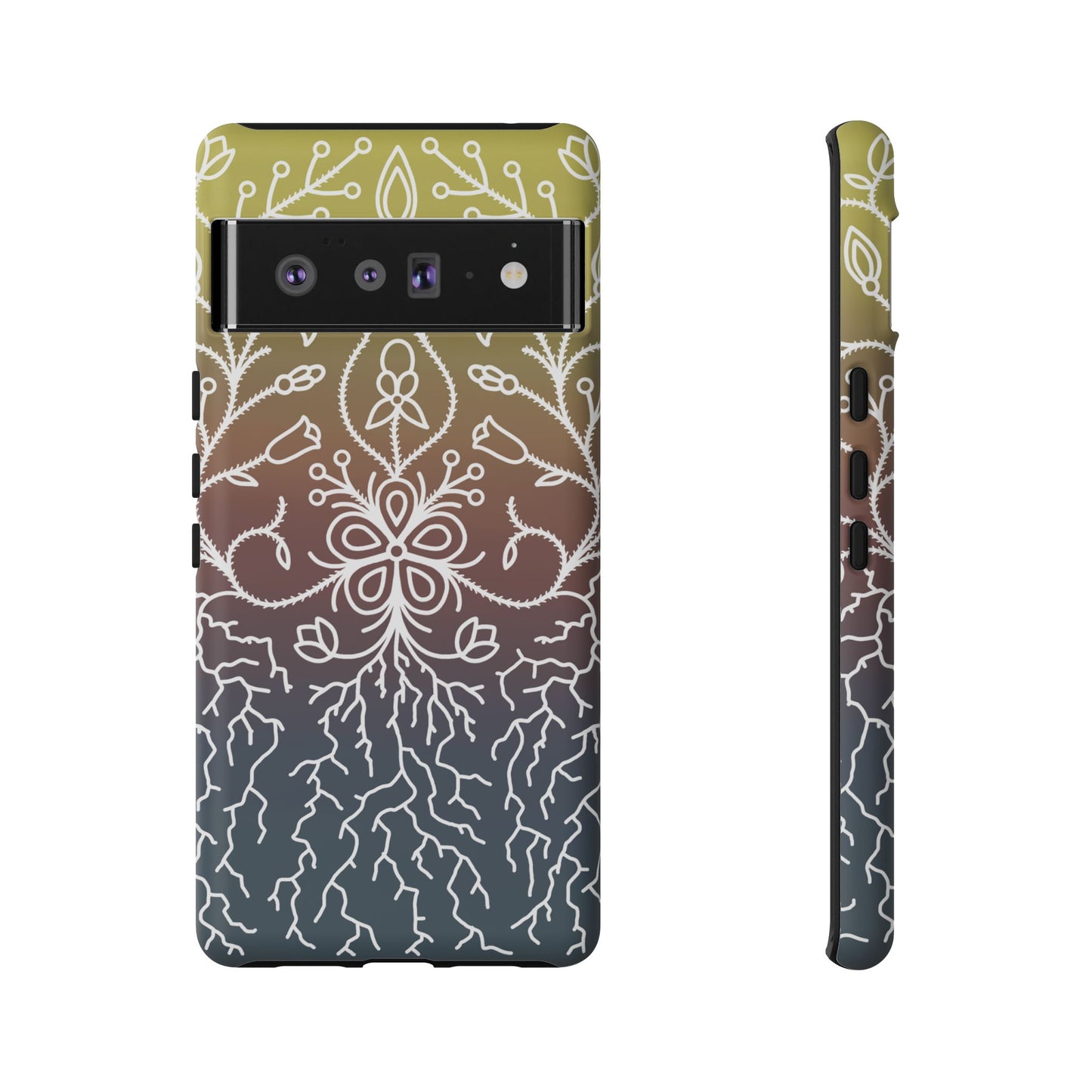 Sunset Ojibwe Floral Print Tough Phone Cases - Black