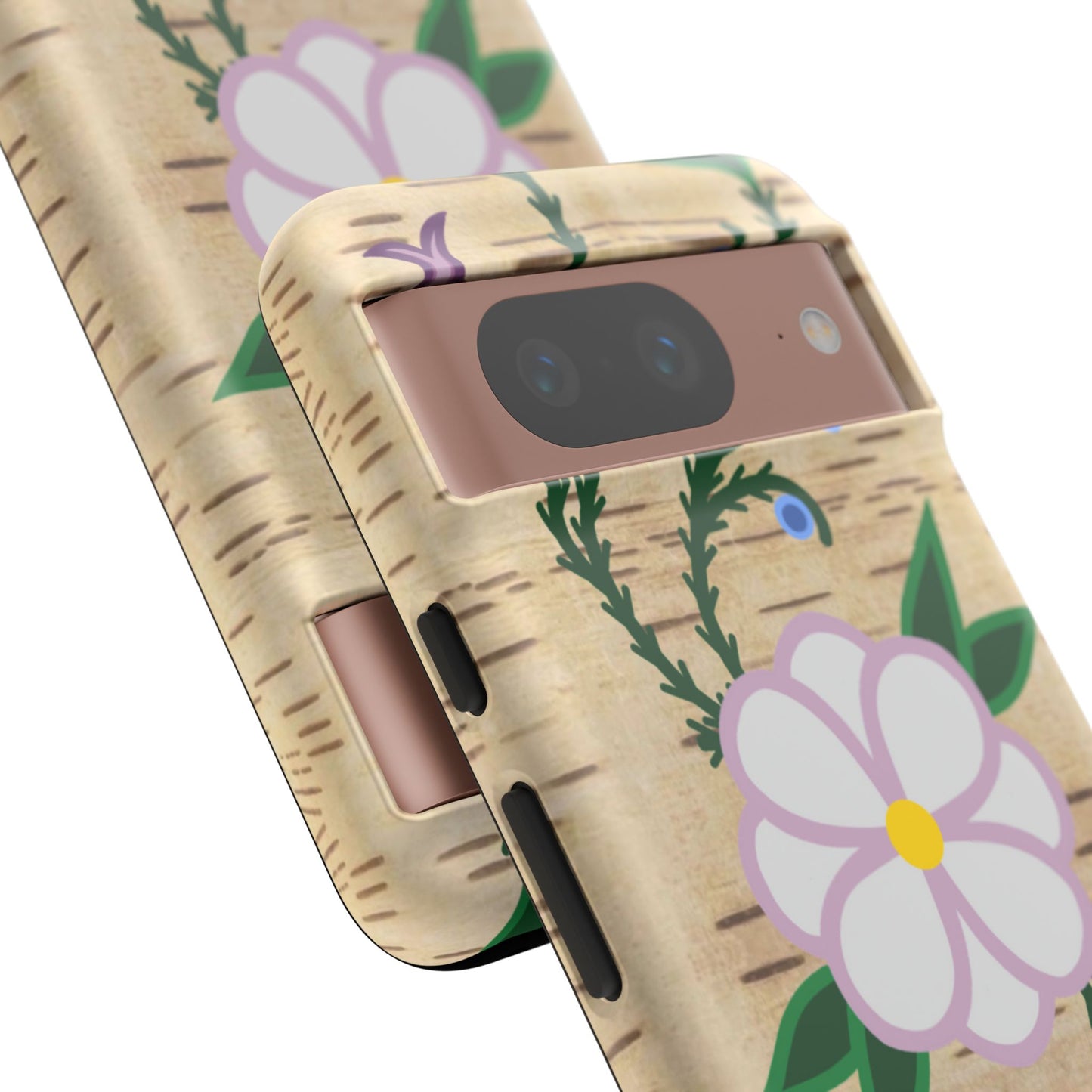 Birchbark Print Ojibwe Floral Tough Phone Cases - Black