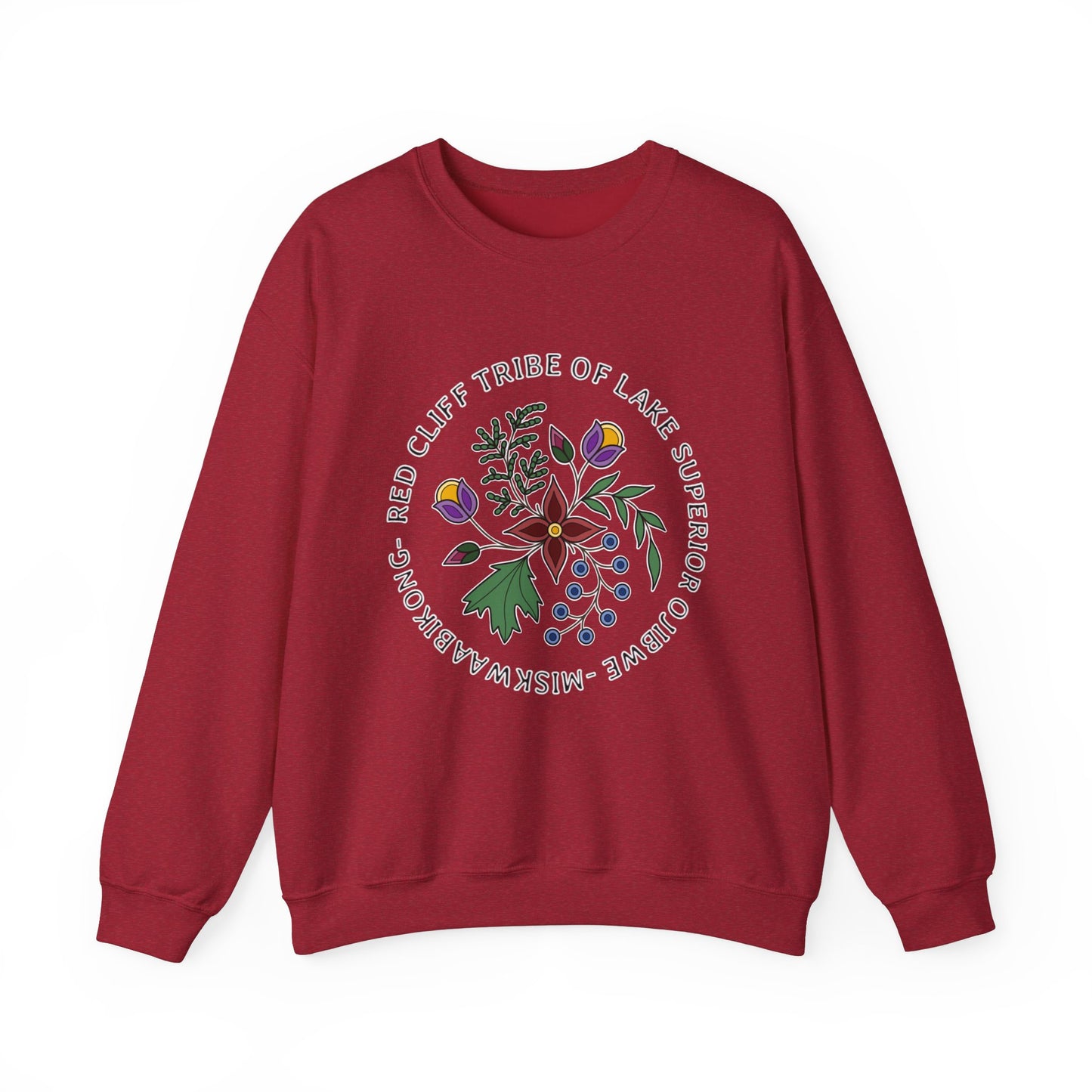 Red Cliff Tribe of Lake Superior Ojibwe Floral Design - Unisex Heavy Blend™ Crewneck Sweatshirt