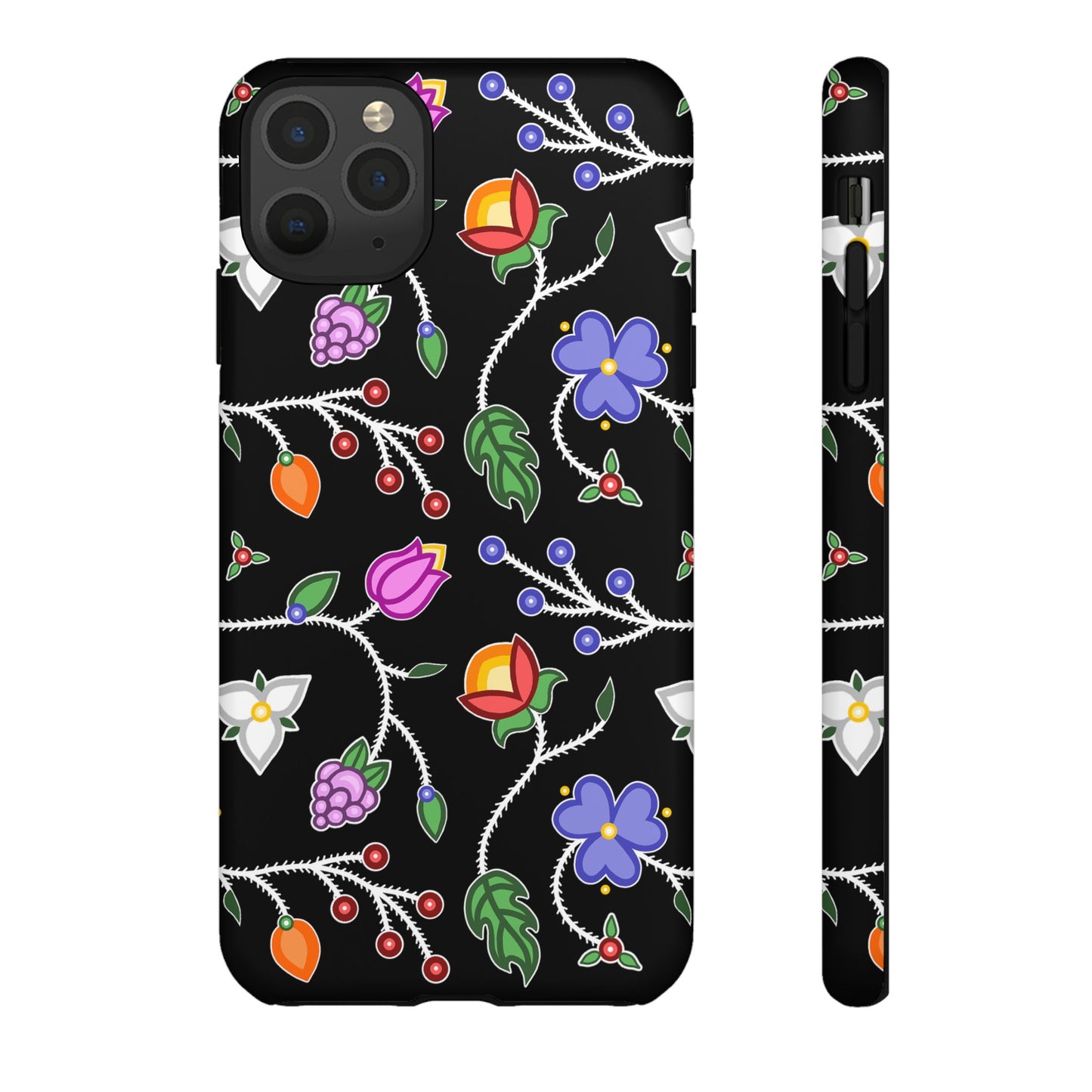 Ojibwe Floral Tough Phone Cases - Black