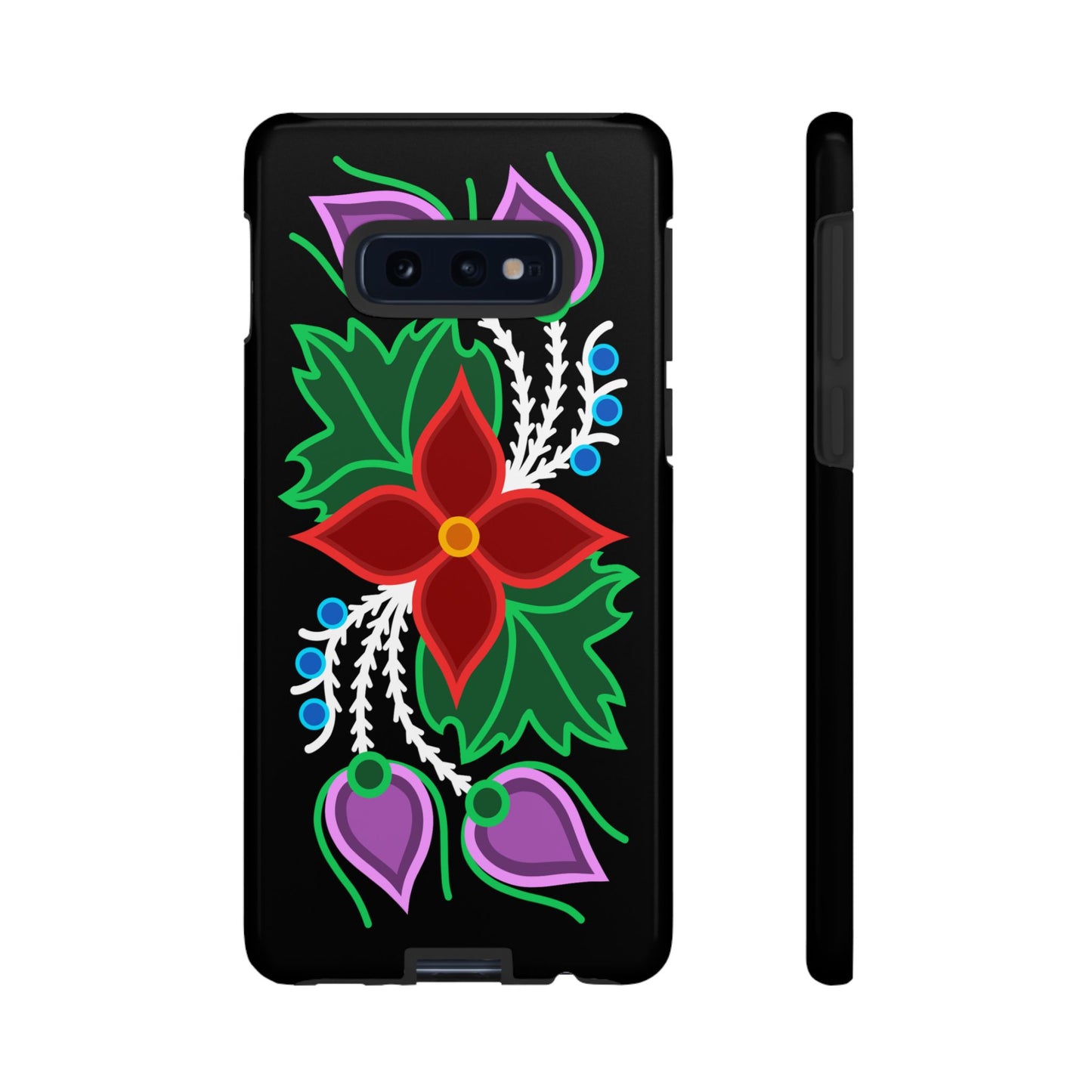 Traditional Ojibwe Floral Tough Phone Cases - Black