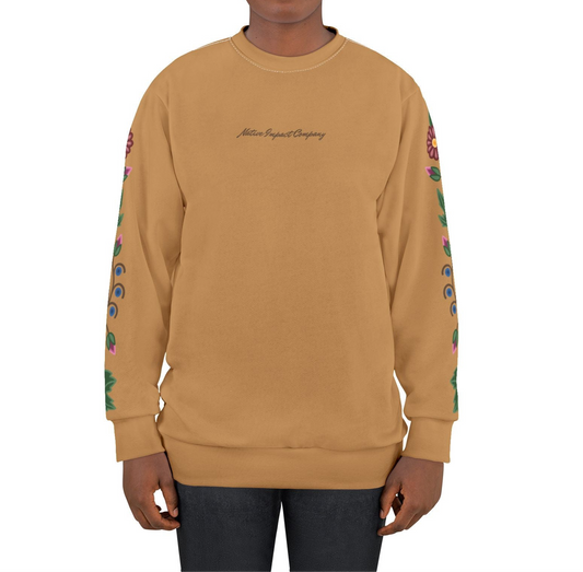 Woodland Ojibwe Floral  Sleeve Design - Unisex Sweatshirt - Gold Tan