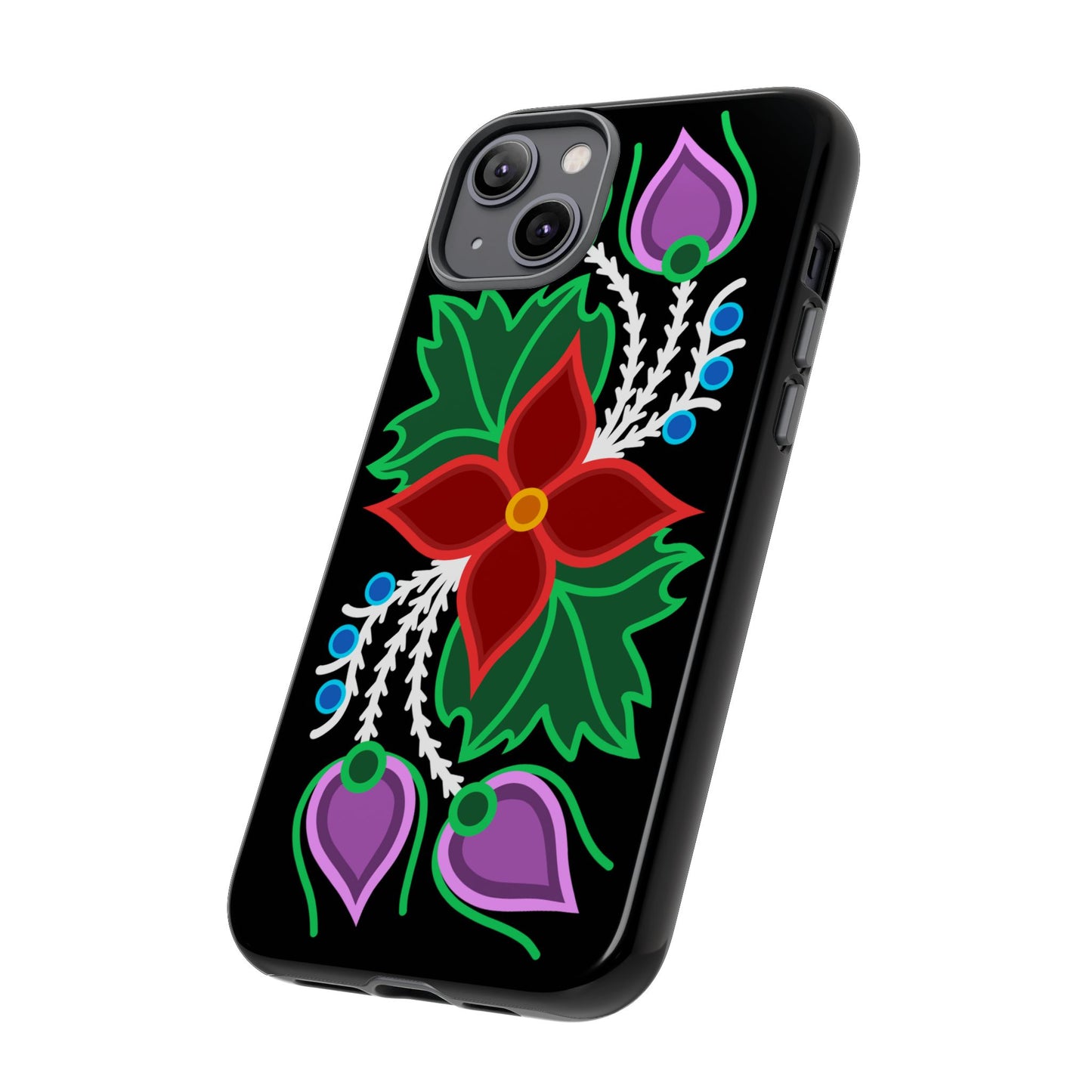 Traditional Ojibwe Floral Tough Phone Cases - Black