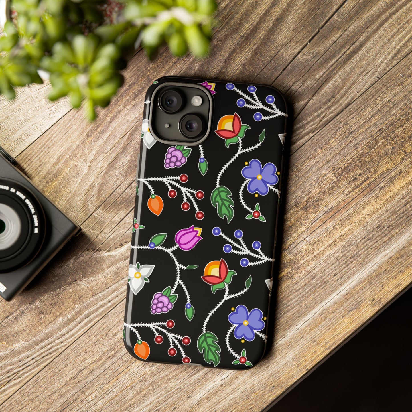 Ojibwe Floral Tough Phone Cases - Black