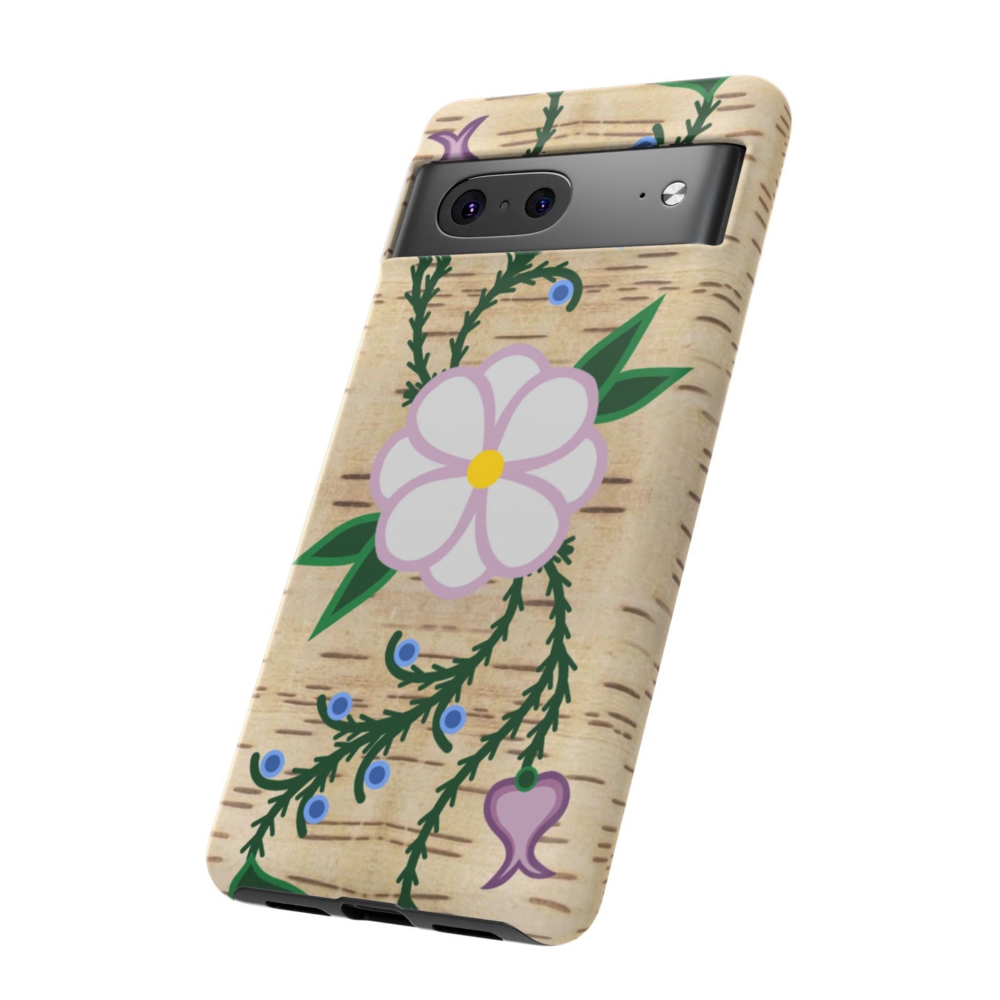 Birchbark Print Ojibwe Floral Tough Phone Cases - Black