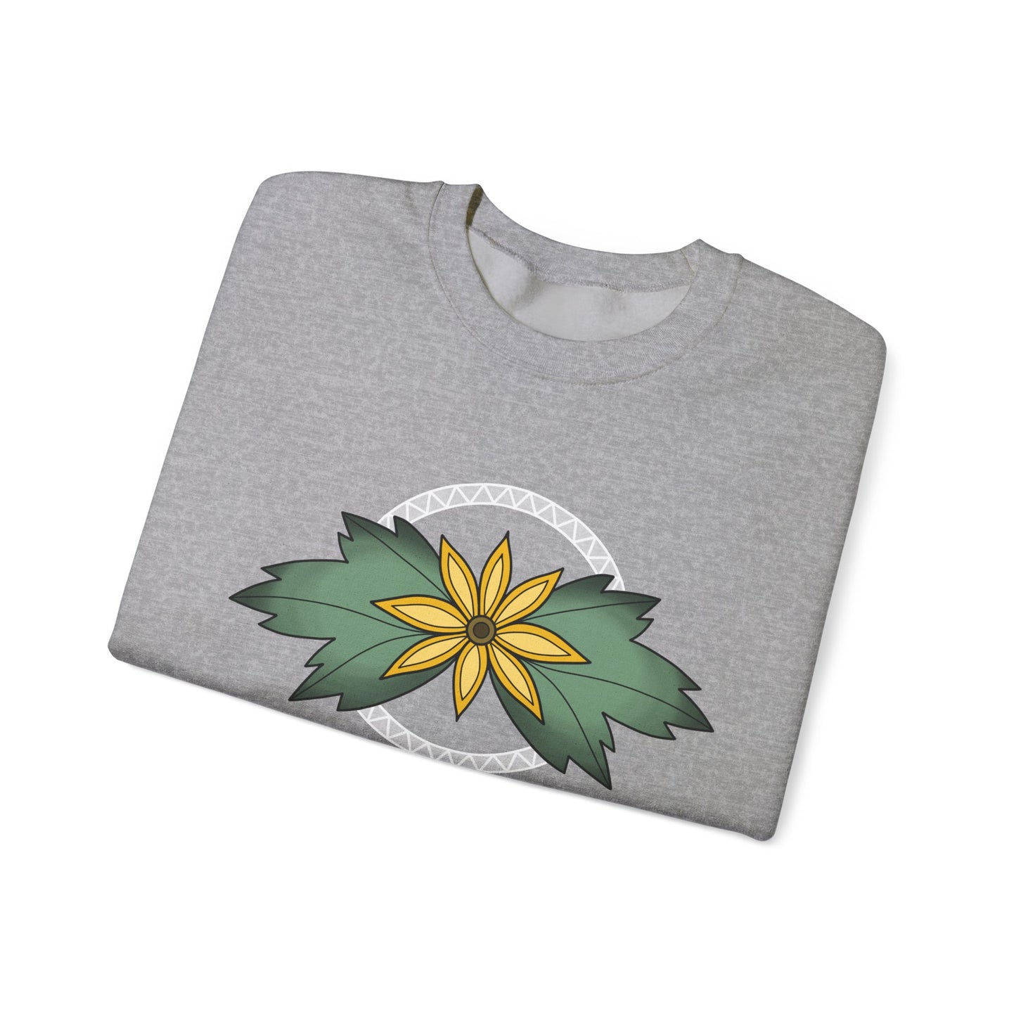 Sunflower Ojibwe Style Floral With Zig Zag Design - Unisex Gildan Heavy Blend™ Crewneck Sweatshirt