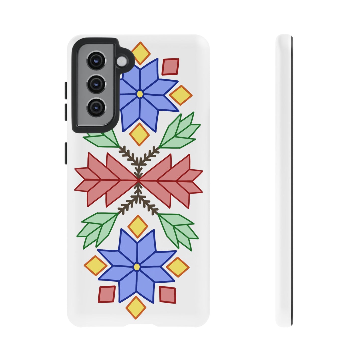 Geometric Ojibwe Floral Tough Phone Cases - White