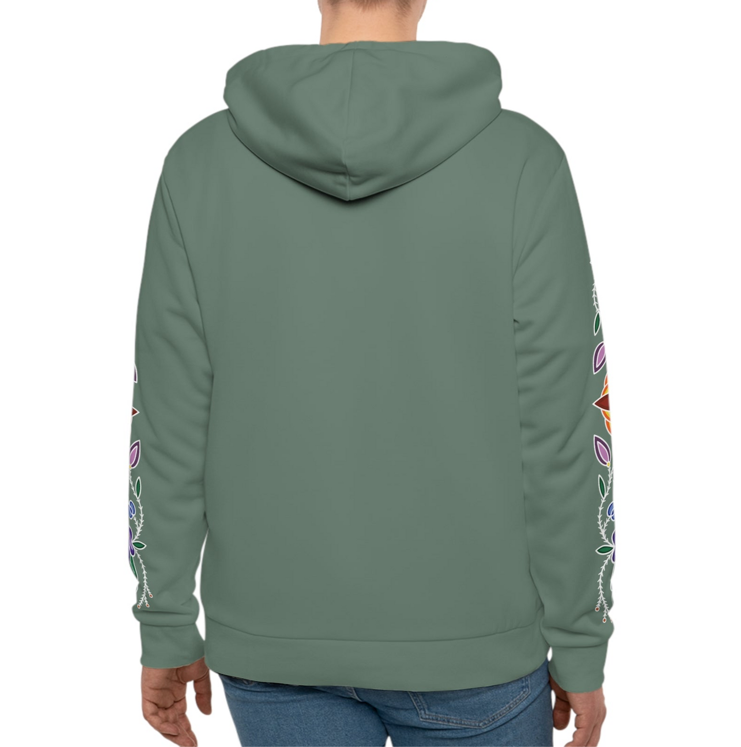 Niibin (Summer) Inspired Ojibwe Floral Sleeve Design - Sage Green Unisex Hoodie