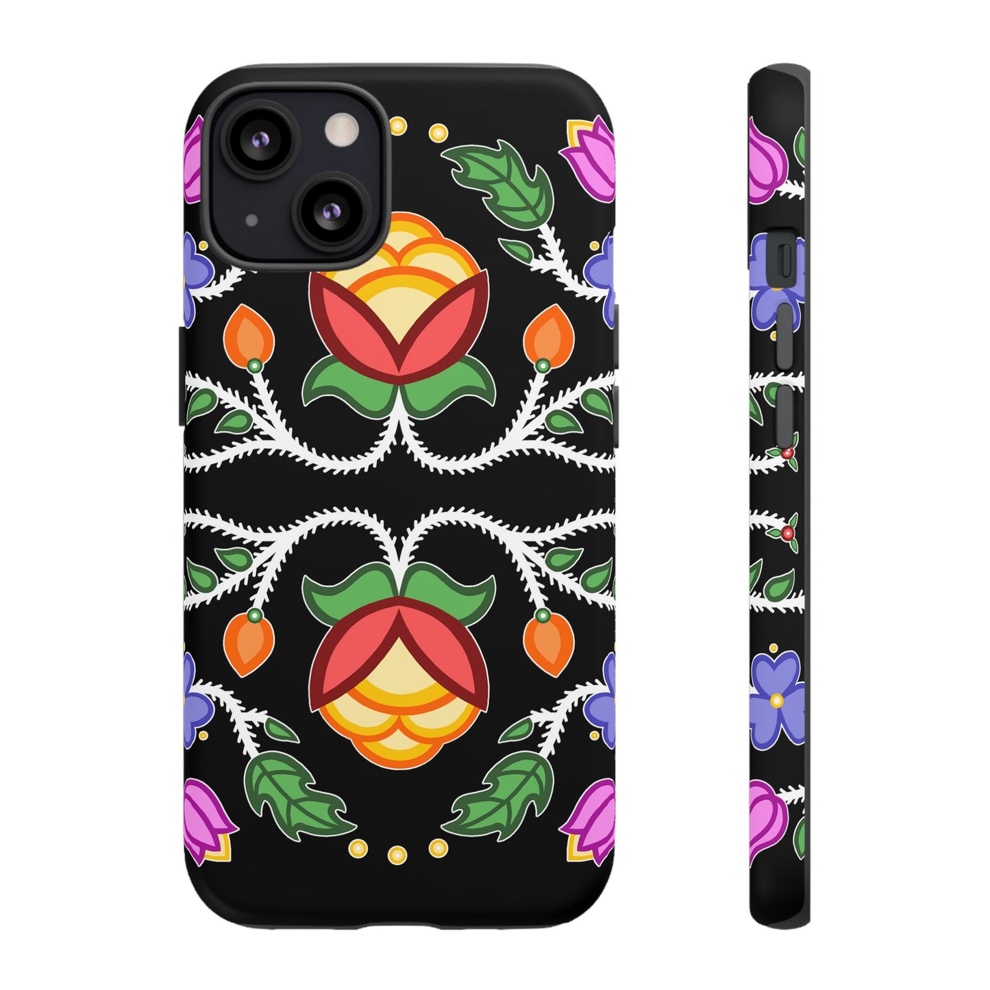 Tulip Design - Ojibwe Floral Tough Phone Cases - Black