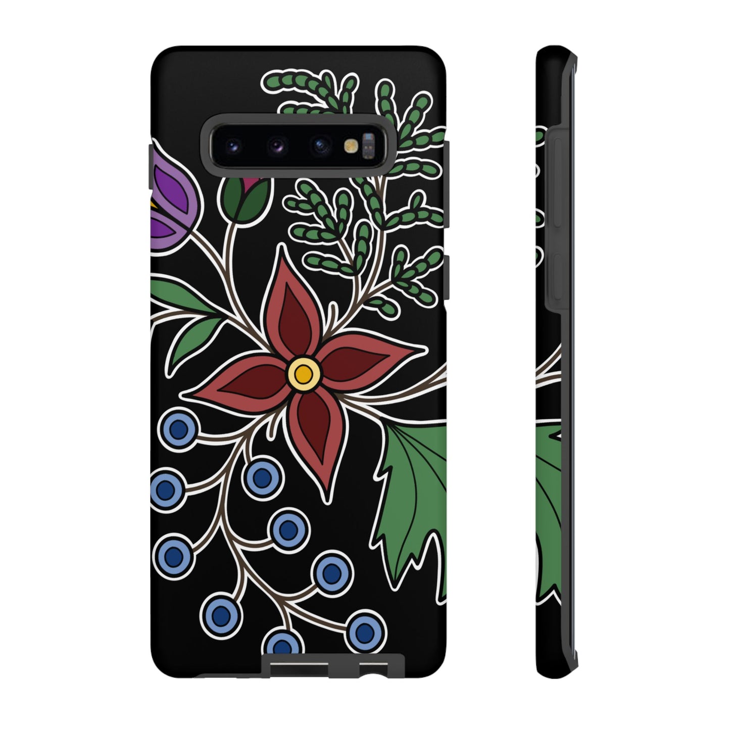 Giizhik (Cedar) & Miinan (Blueberries) Ojibwe Floral Tough Phone Cases - Black