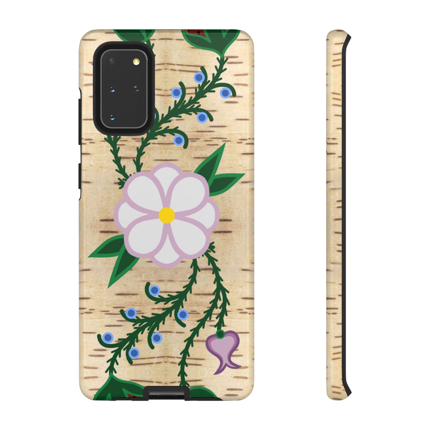 Birchbark Print Ojibwe Floral Tough Phone Cases - Black