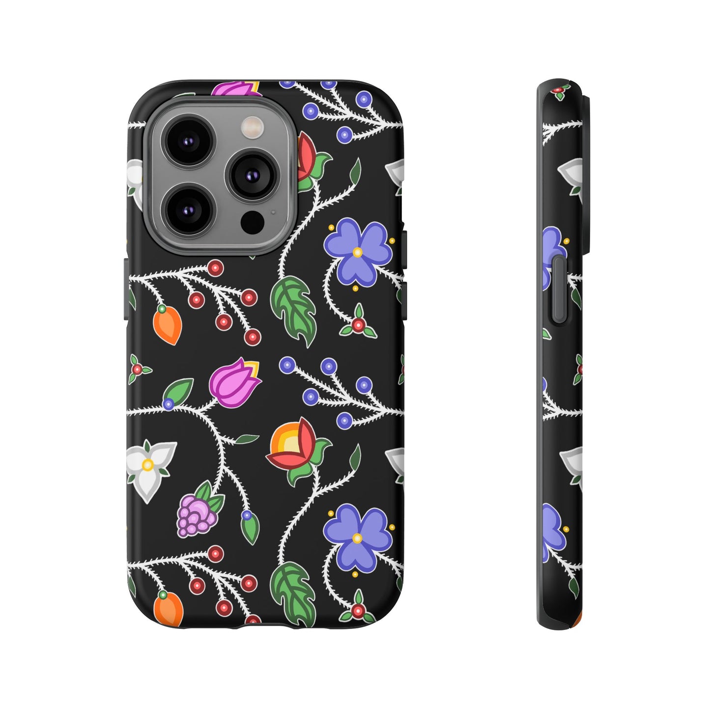 Ojibwe Floral Tough Phone Cases - Black