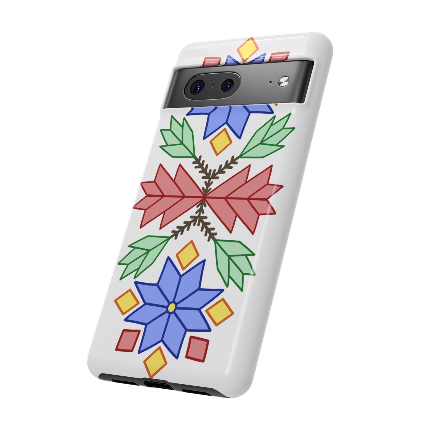 Geometric Ojibwe Floral Tough Phone Cases - White