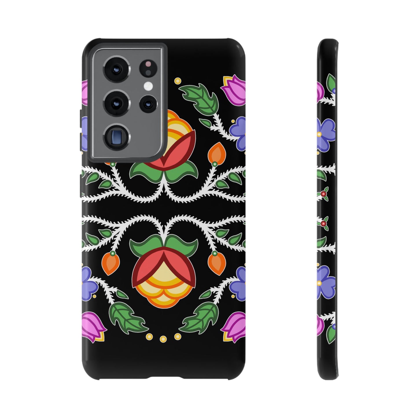 Tulip Design - Ojibwe Floral Tough Phone Cases - Black