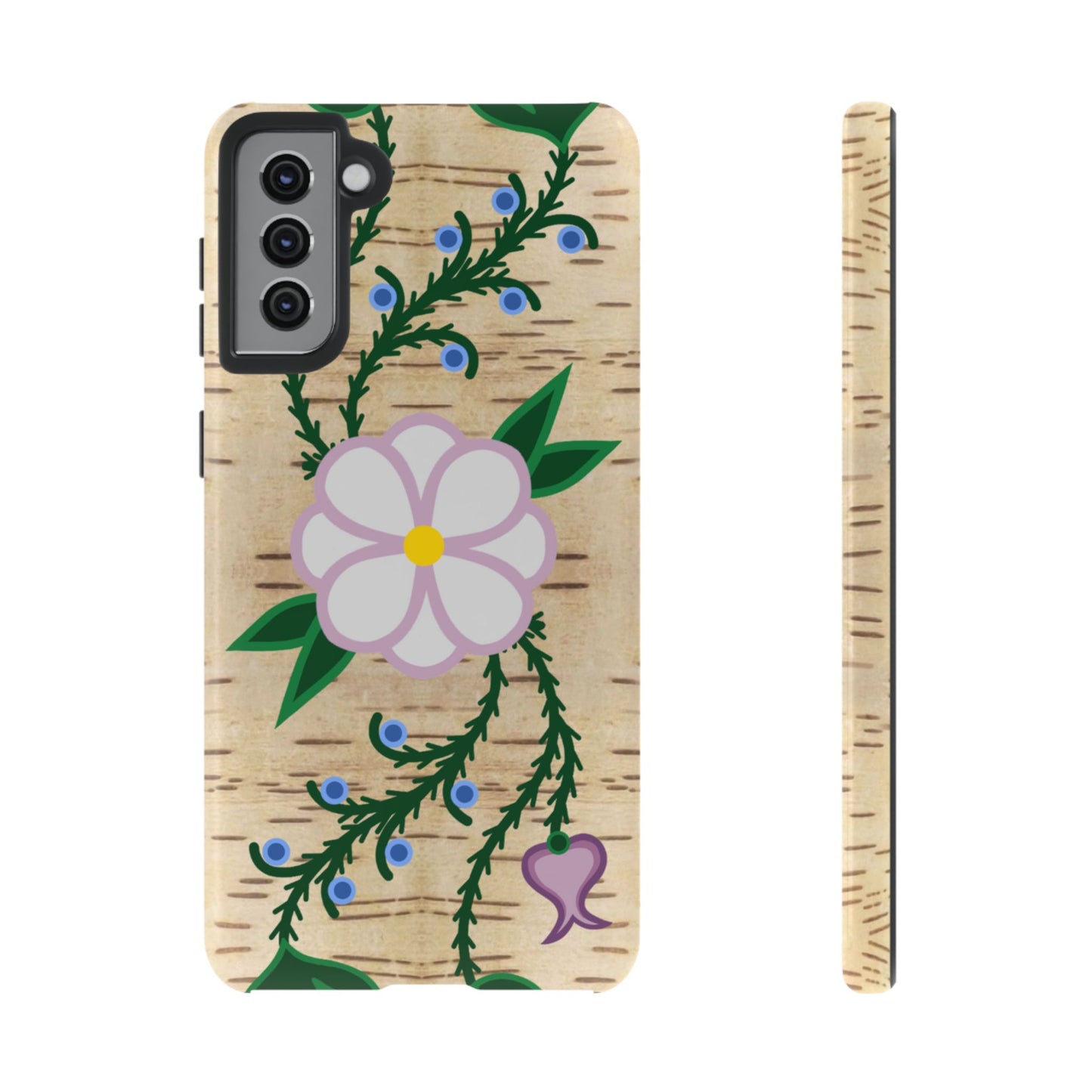 Birchbark Print Ojibwe Floral Tough Phone Cases - Black