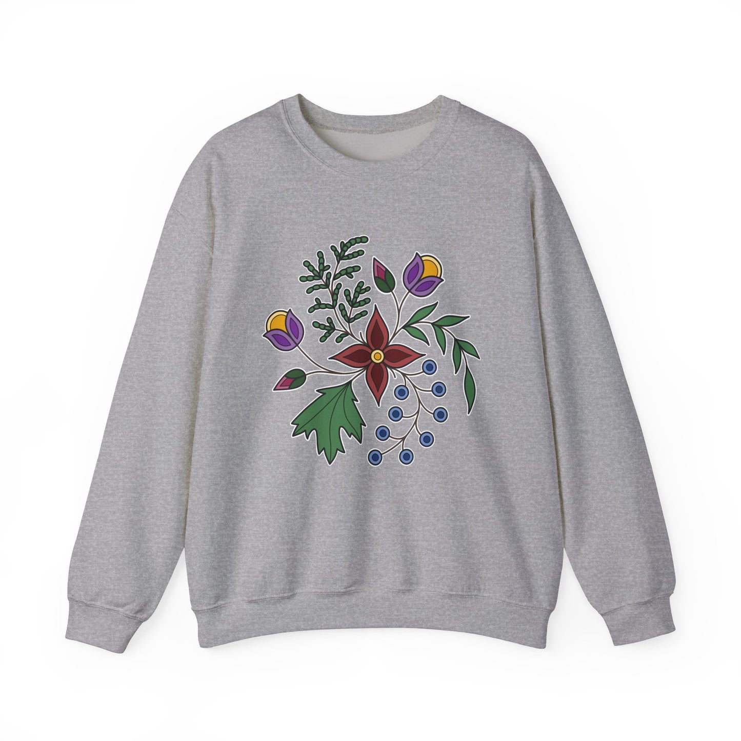 Giizhik / Cedar Ojibwe Floral Design - Unisex Gildan Heavy Blend™ Crewneck Sweatshirt