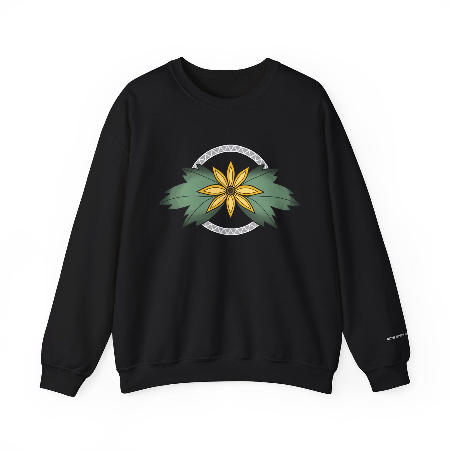 Sunflower Ojibwe Style Floral With Zig Zag Design - Unisex Gildan Heavy Blend™ Crewneck Sweatshirt