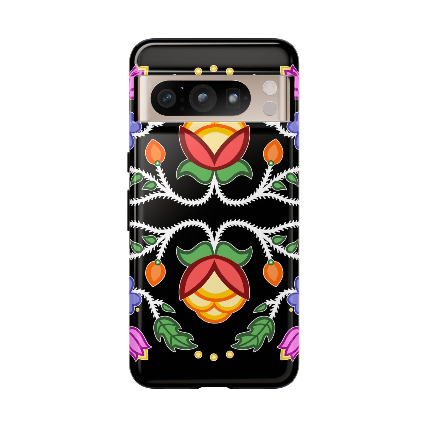 Tulip Design - Ojibwe Floral Tough Phone Cases - Black