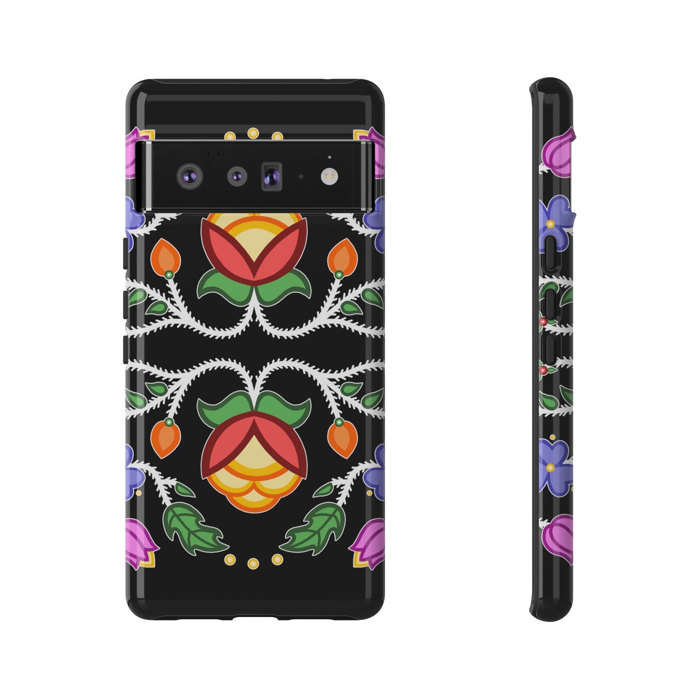 Tulip Design - Ojibwe Floral Tough Phone Cases - Black