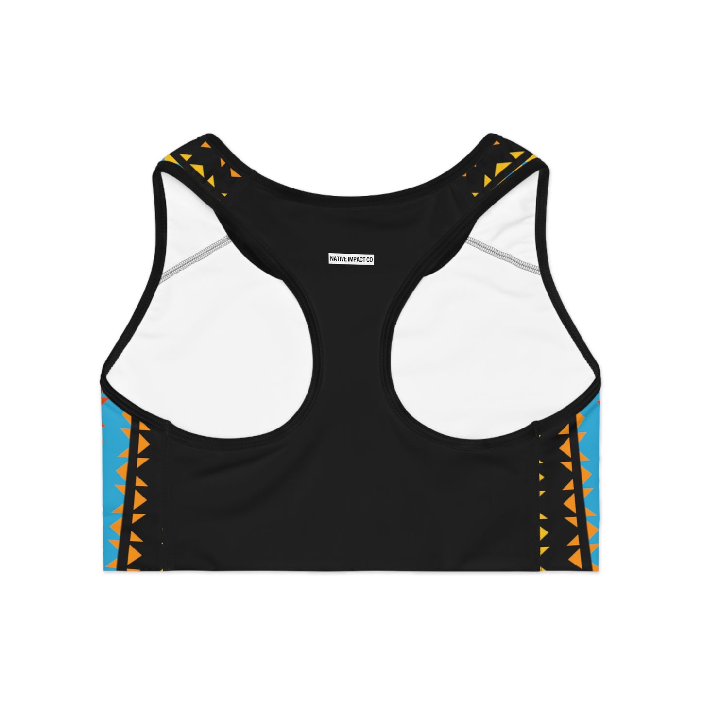 Turquoise With Fire Colors Geometric Design - Sports Bra