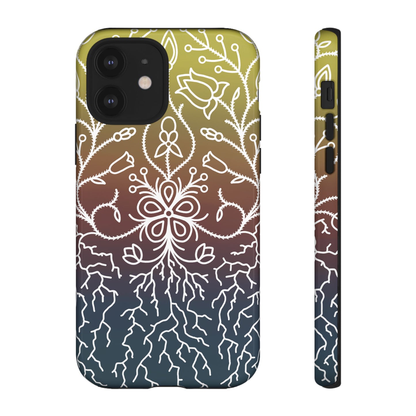 Sunset Ojibwe Floral Print Tough Phone Cases - Black