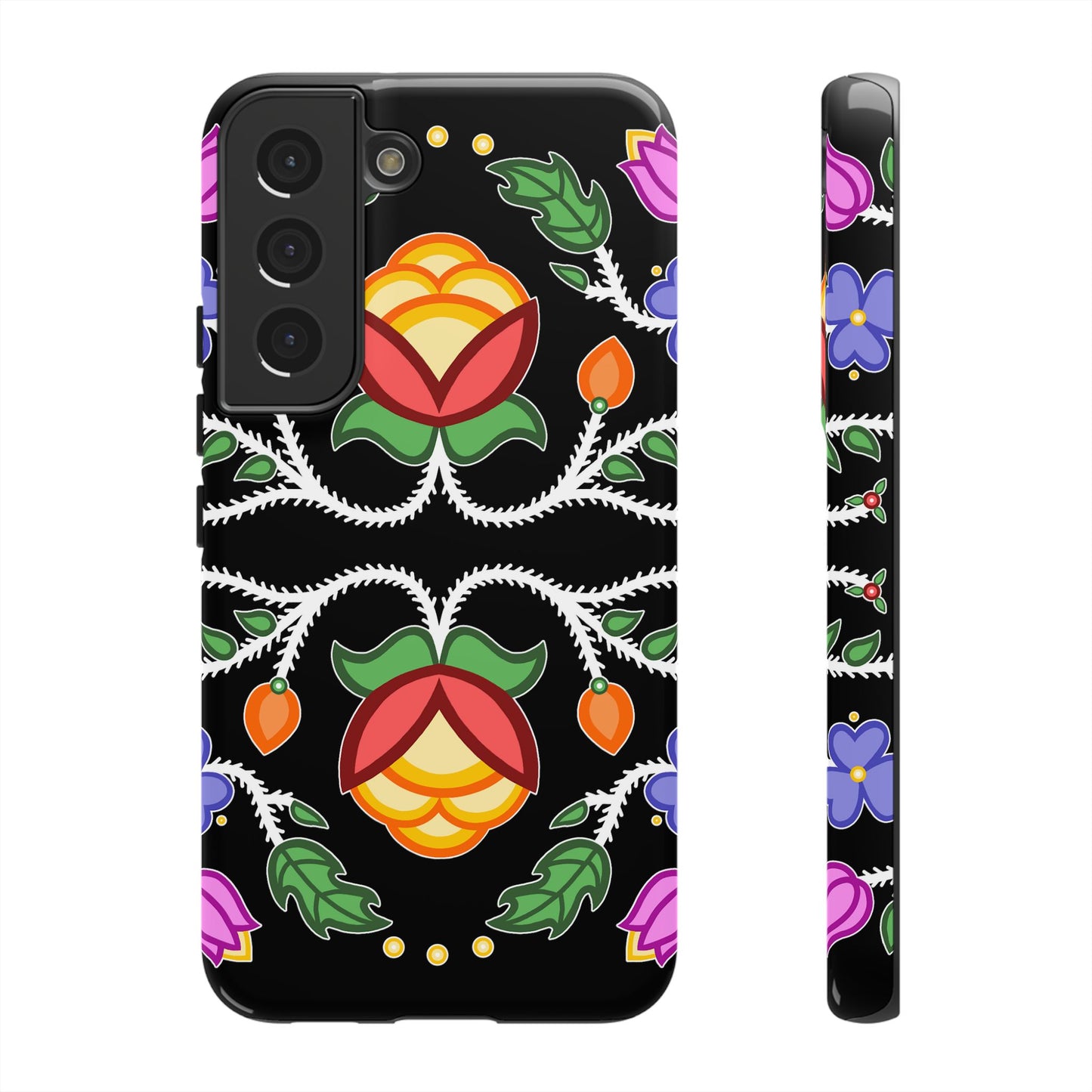 Tulip Design - Ojibwe Floral Tough Phone Cases - Black