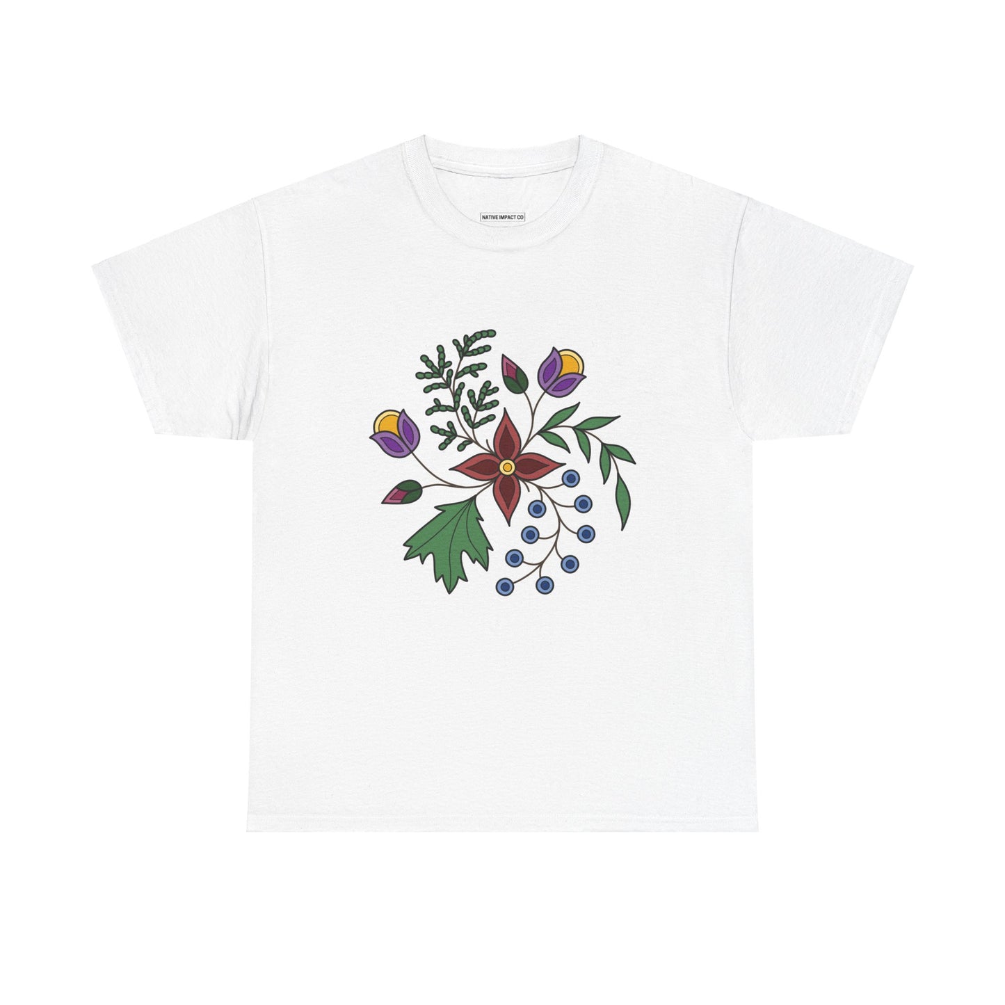 Giizhik / Cedar Ojibwe Floral Design - Unisex Gildan Heavy Cotton Tee