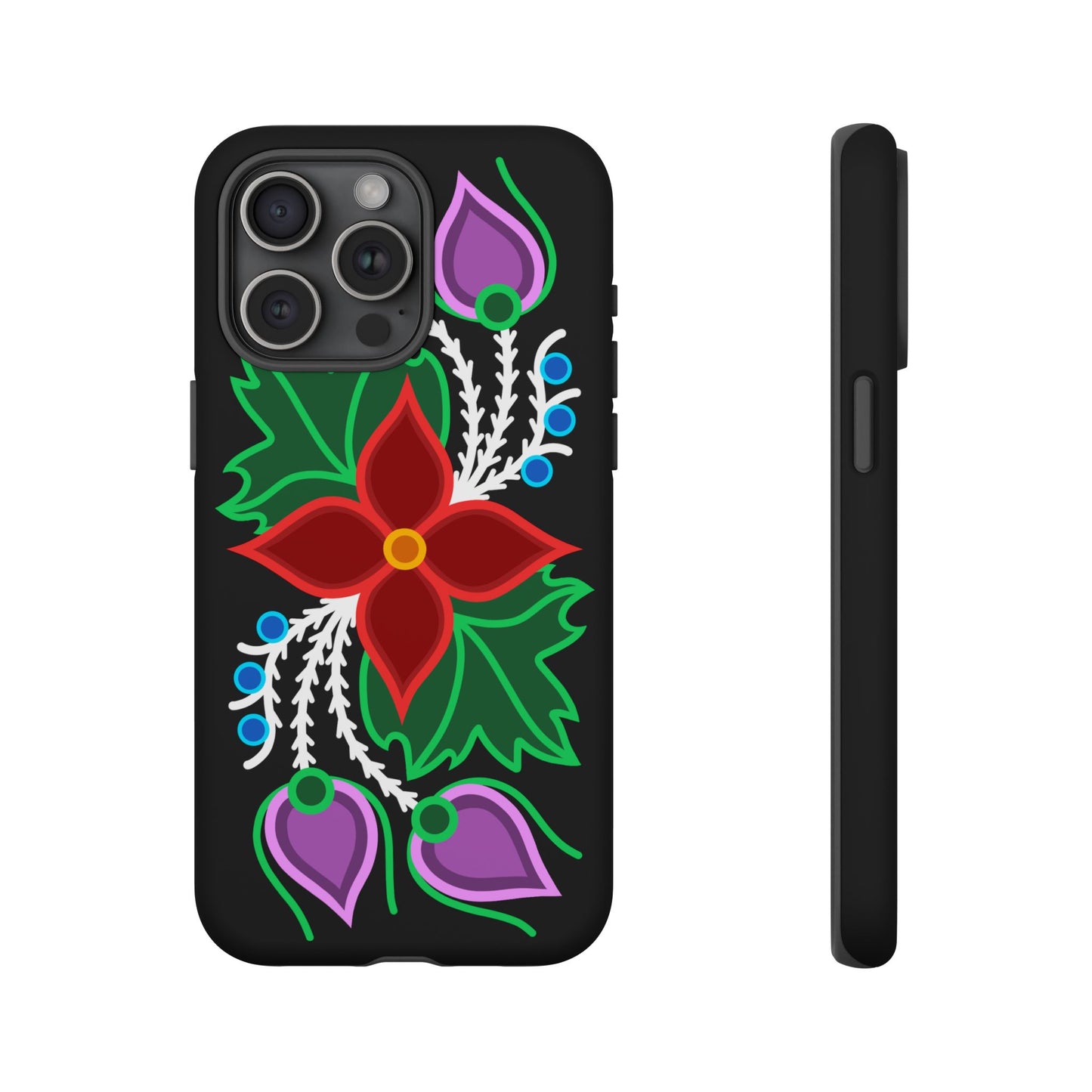 Traditional Ojibwe Floral Tough Phone Cases - Black